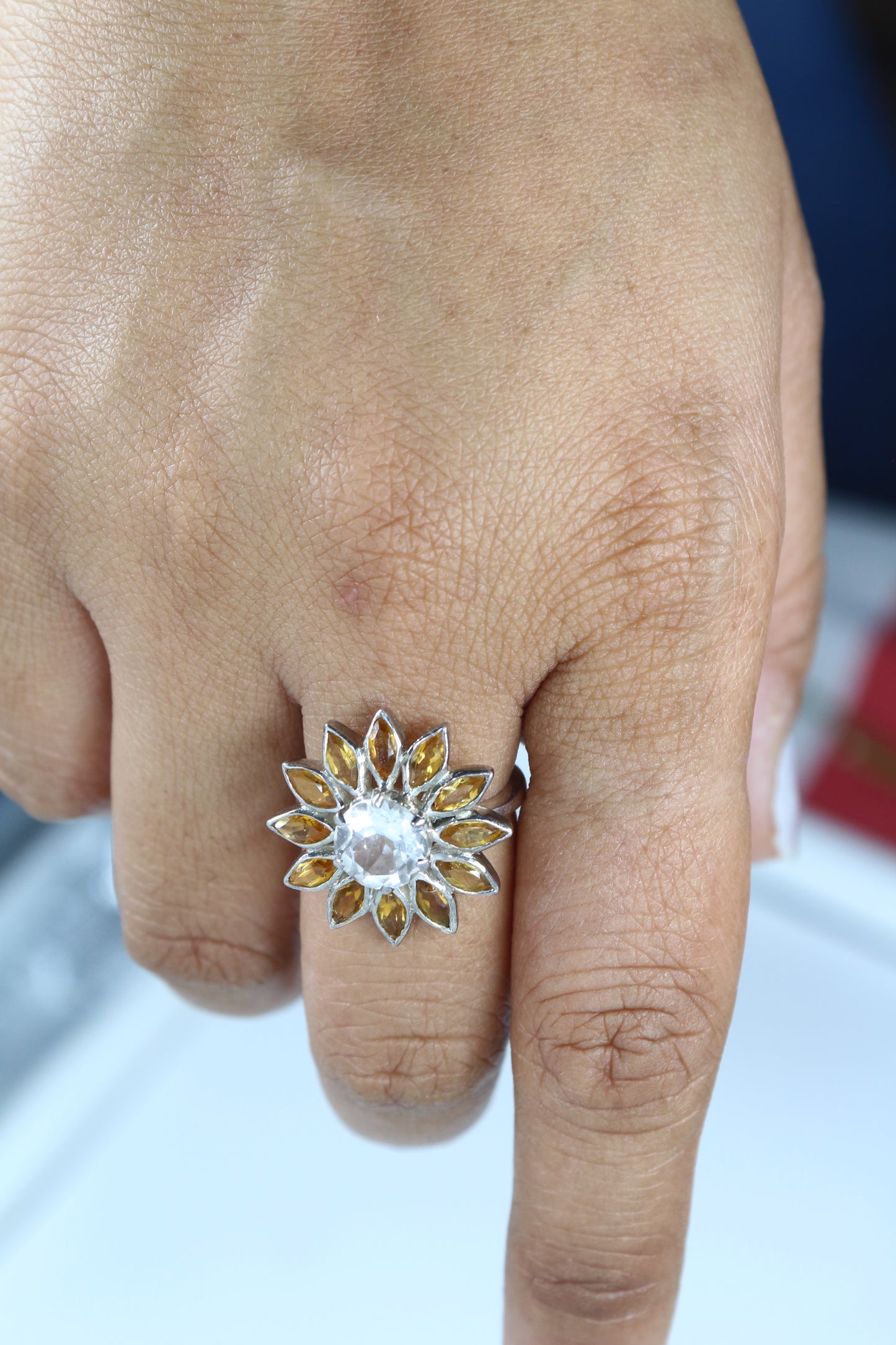 White Topaz and Citrine Sunflower