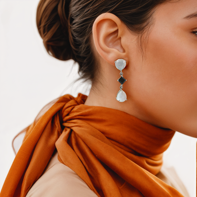 Ying Yang Earrings in Moonstone and Onyx