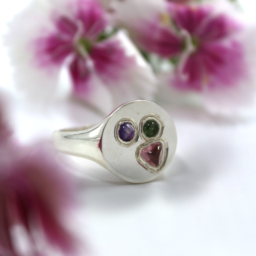 Amethyst, Pink Tourmaline, Green Tourmaline Why so serious Ring