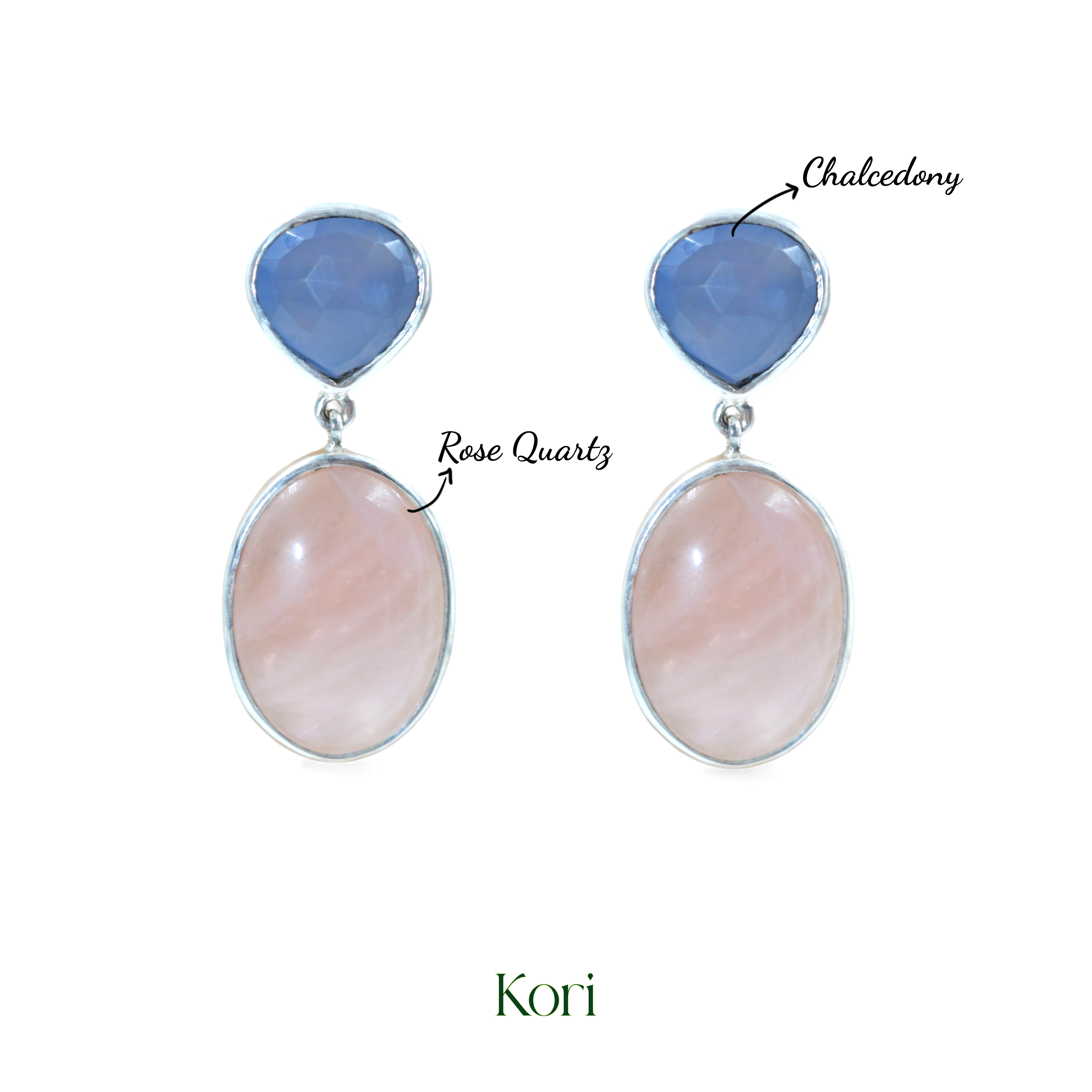 Dual Tone earrings in Rose Quartz