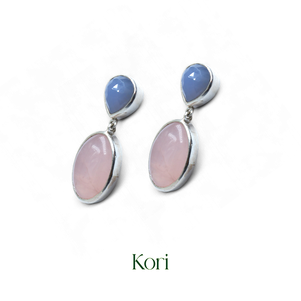 Dual Tone earrings in Rose Quartz