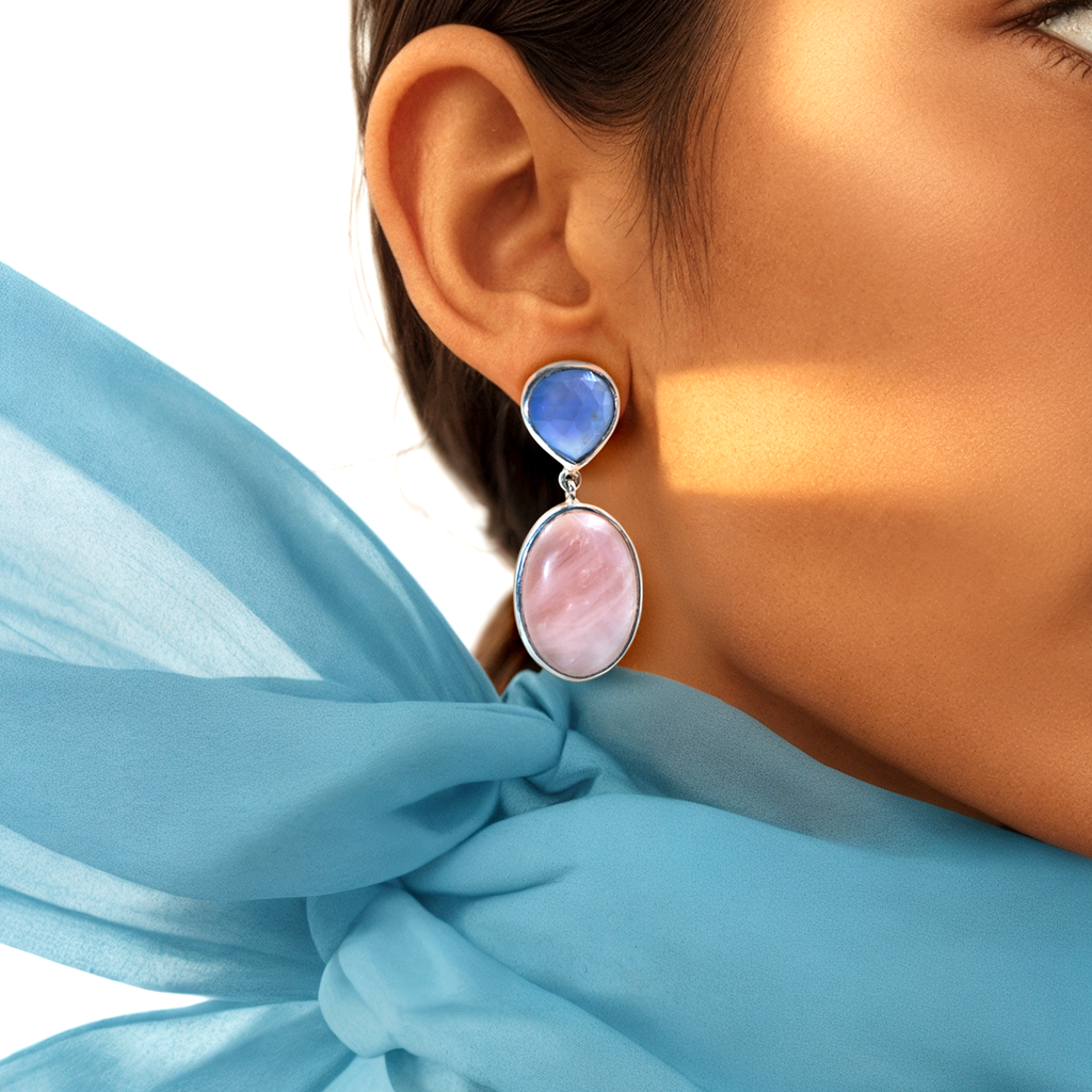 Dual Tone earrings in Rose Quartz