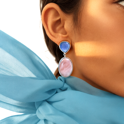 Dual Tone earrings in Rose Quartz