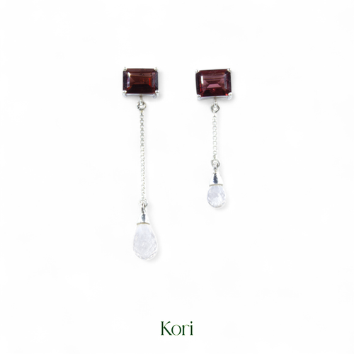 Asymmetric Earrings | Garnet | White Topaz