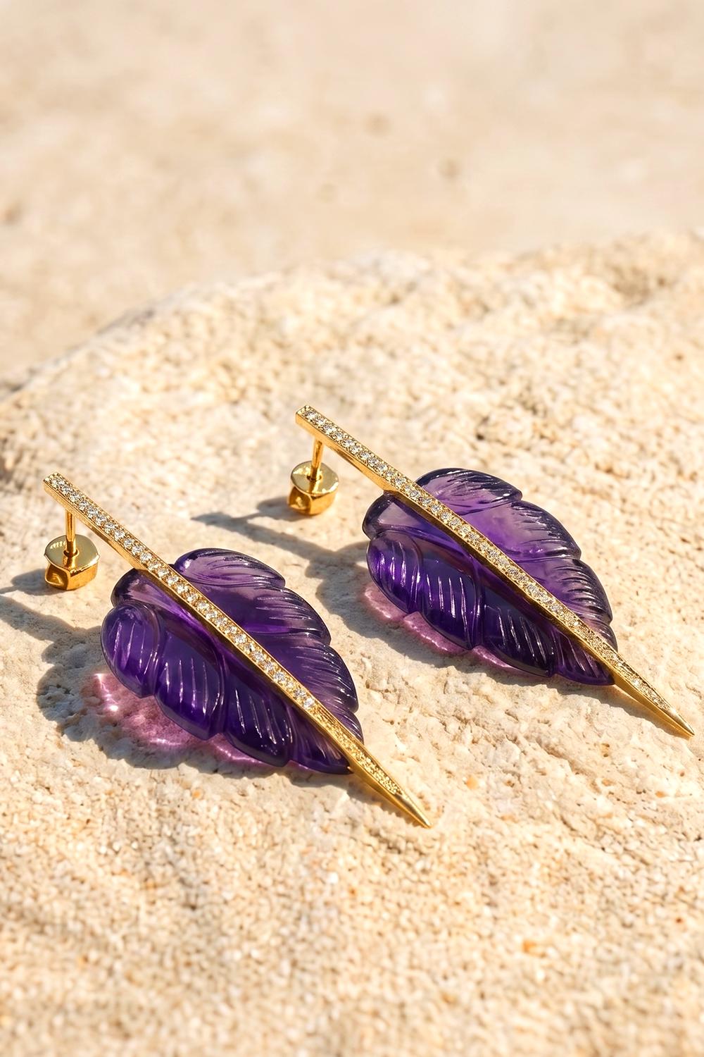 Leafy Affair Earrings | Carved Amethyst