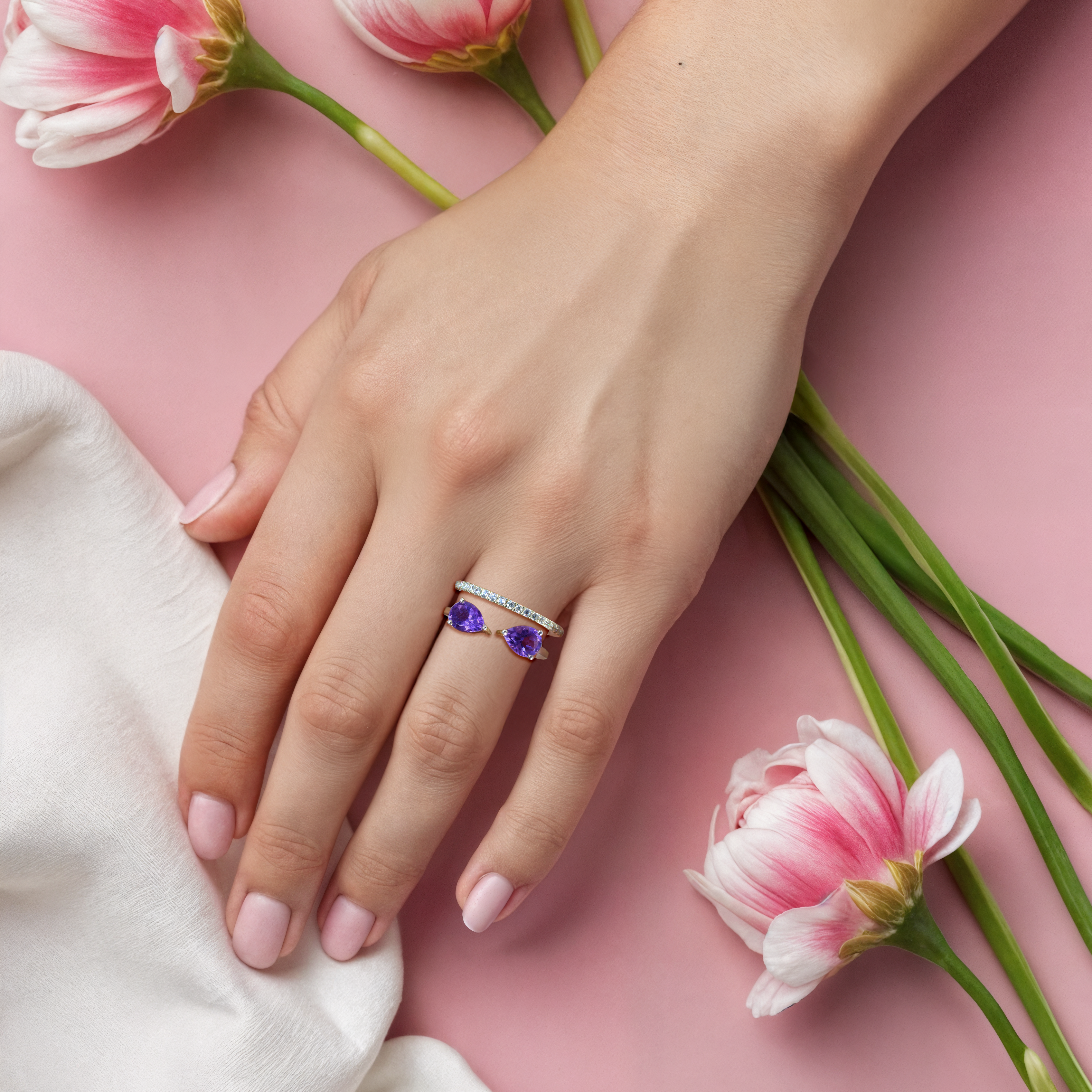 Double Pear Ring in Amethyst