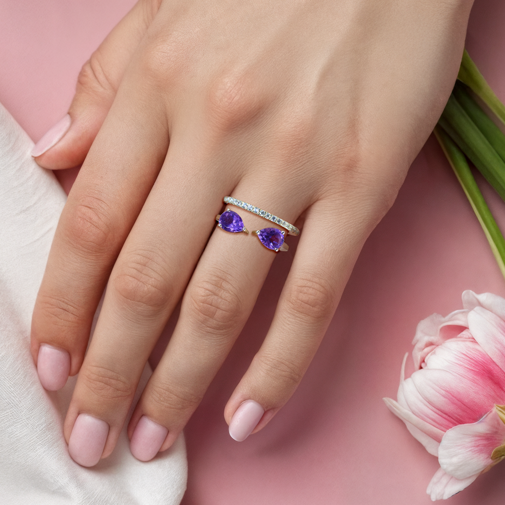 Double Pear Ring in Amethyst