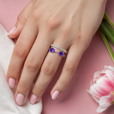 Double Pear Ring in Amethyst