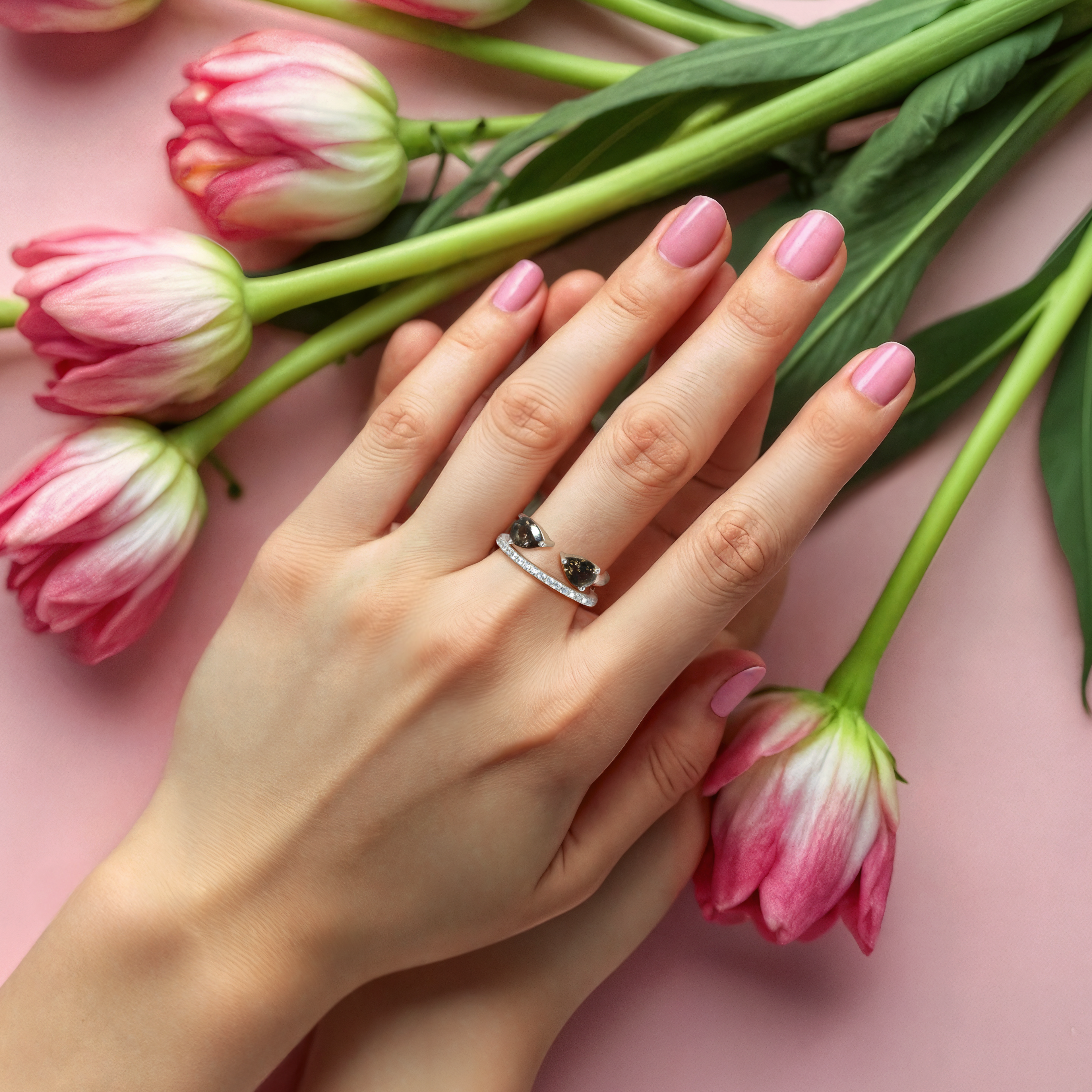 Double Pear Ring in Smoky