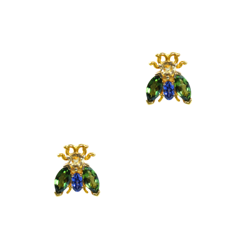 Borage Bug Earring | Blue Sapphire | Green Tourmaline | Citrine
