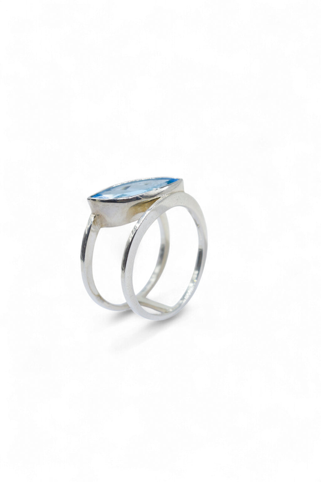 Swiss Blue Topaz 2 band Marquaise ring
