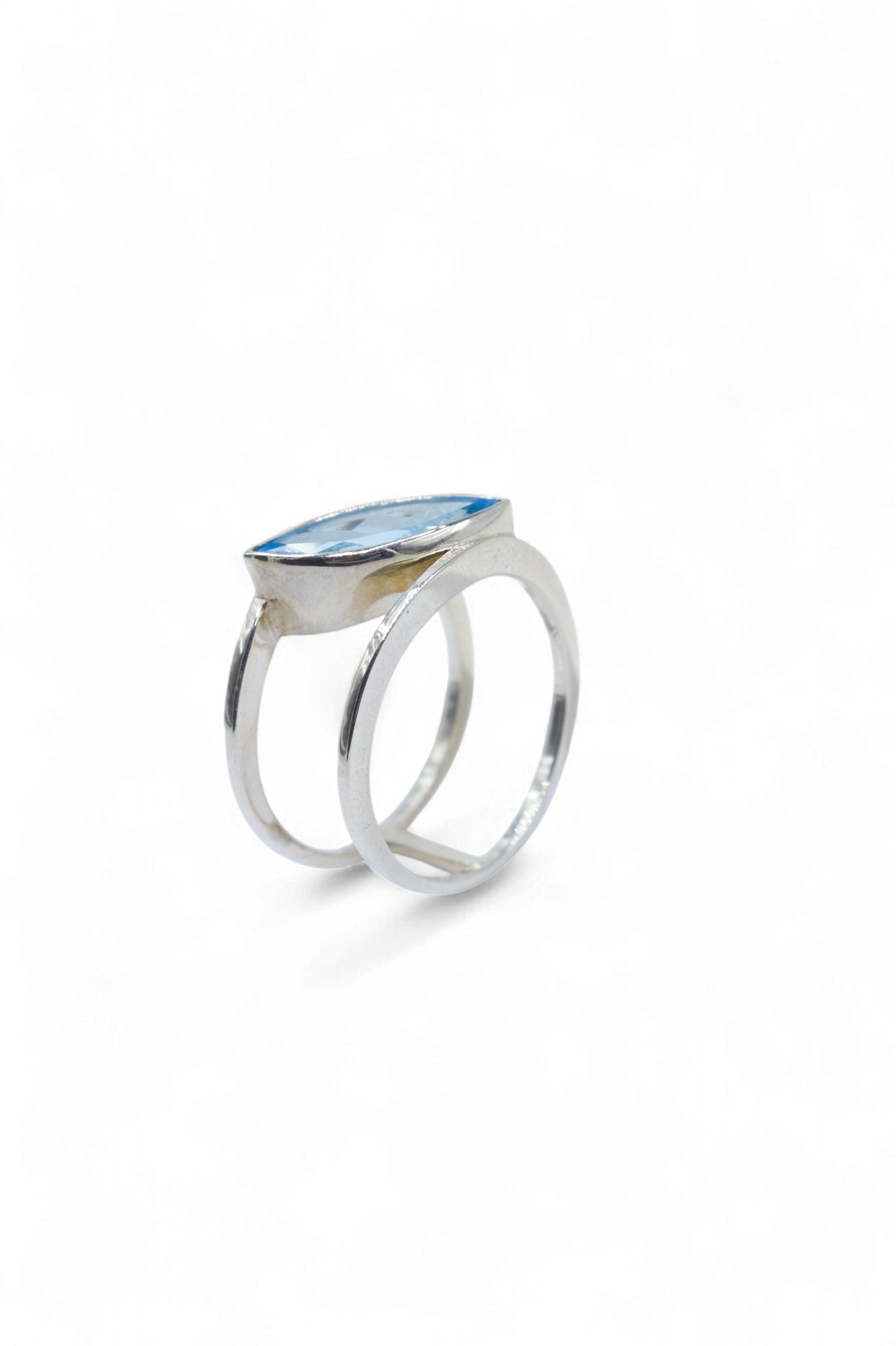 Swiss Blue Topaz 2 band Marquaise ring