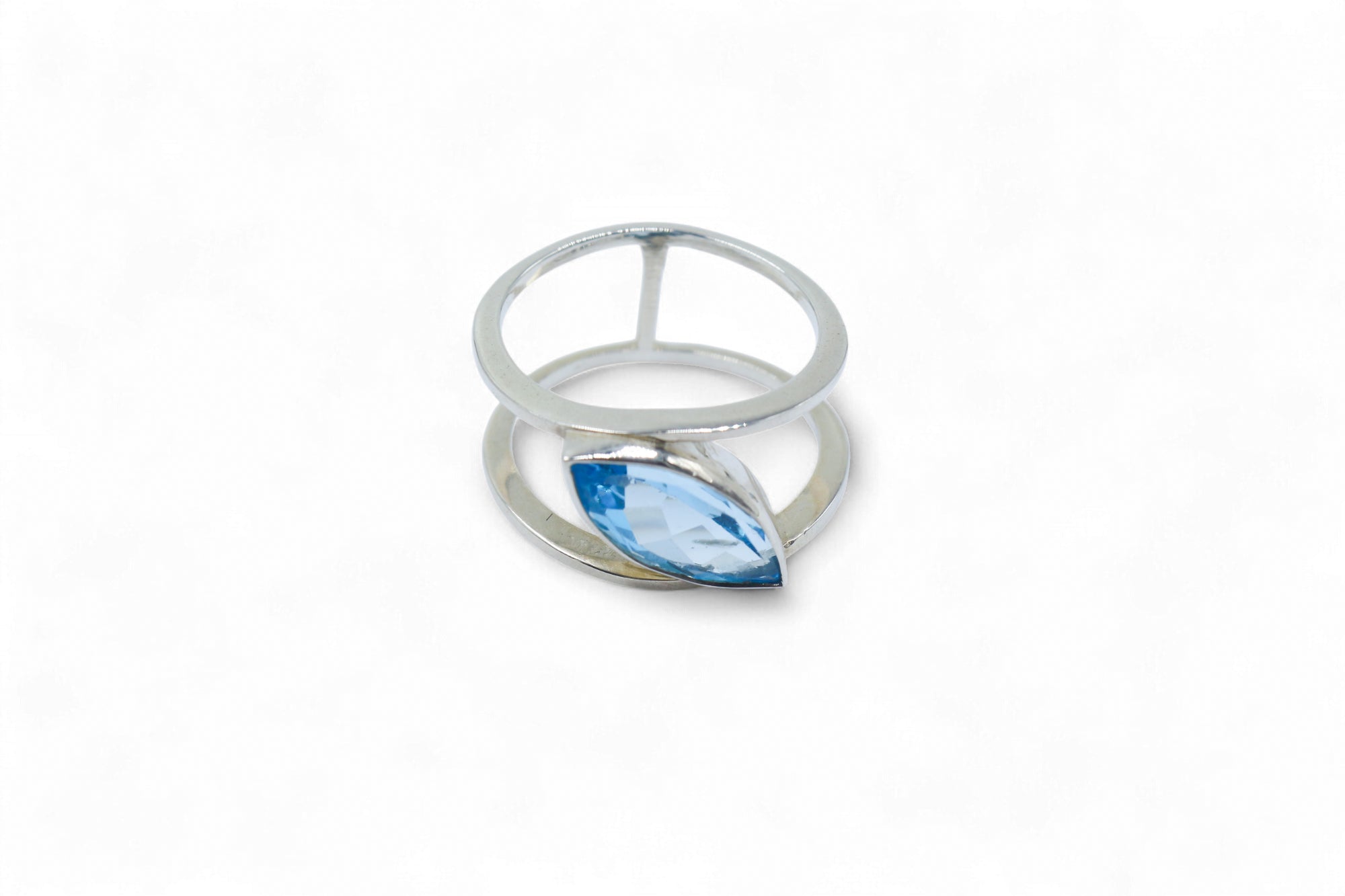 Swiss Blue Topaz 2 band Marquaise ring
