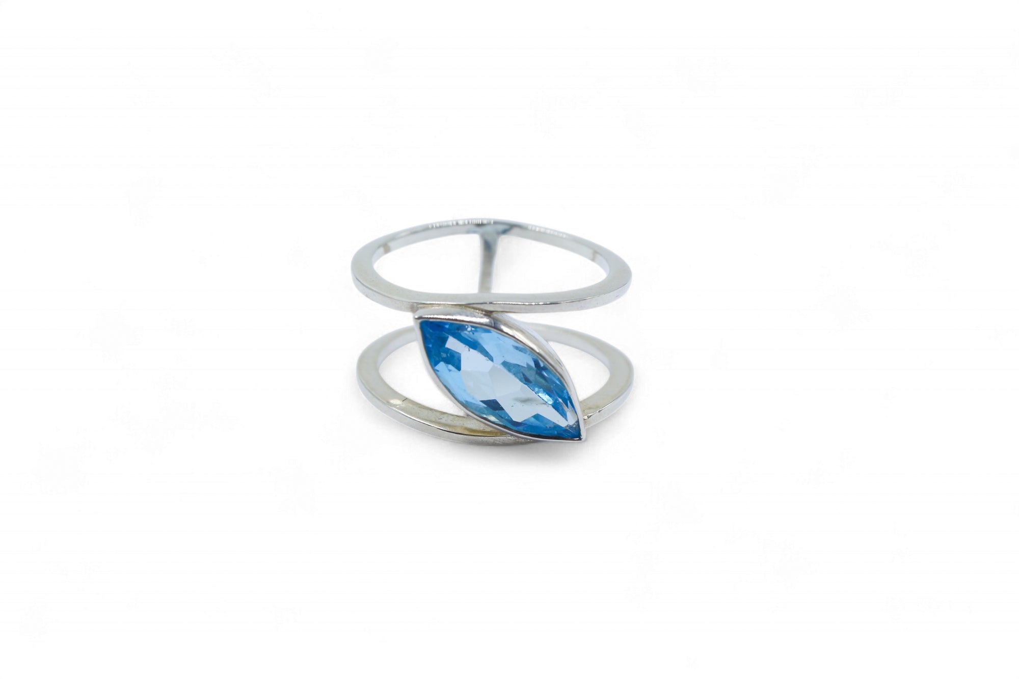 Swiss Blue Topaz 2 band Marquaise ring