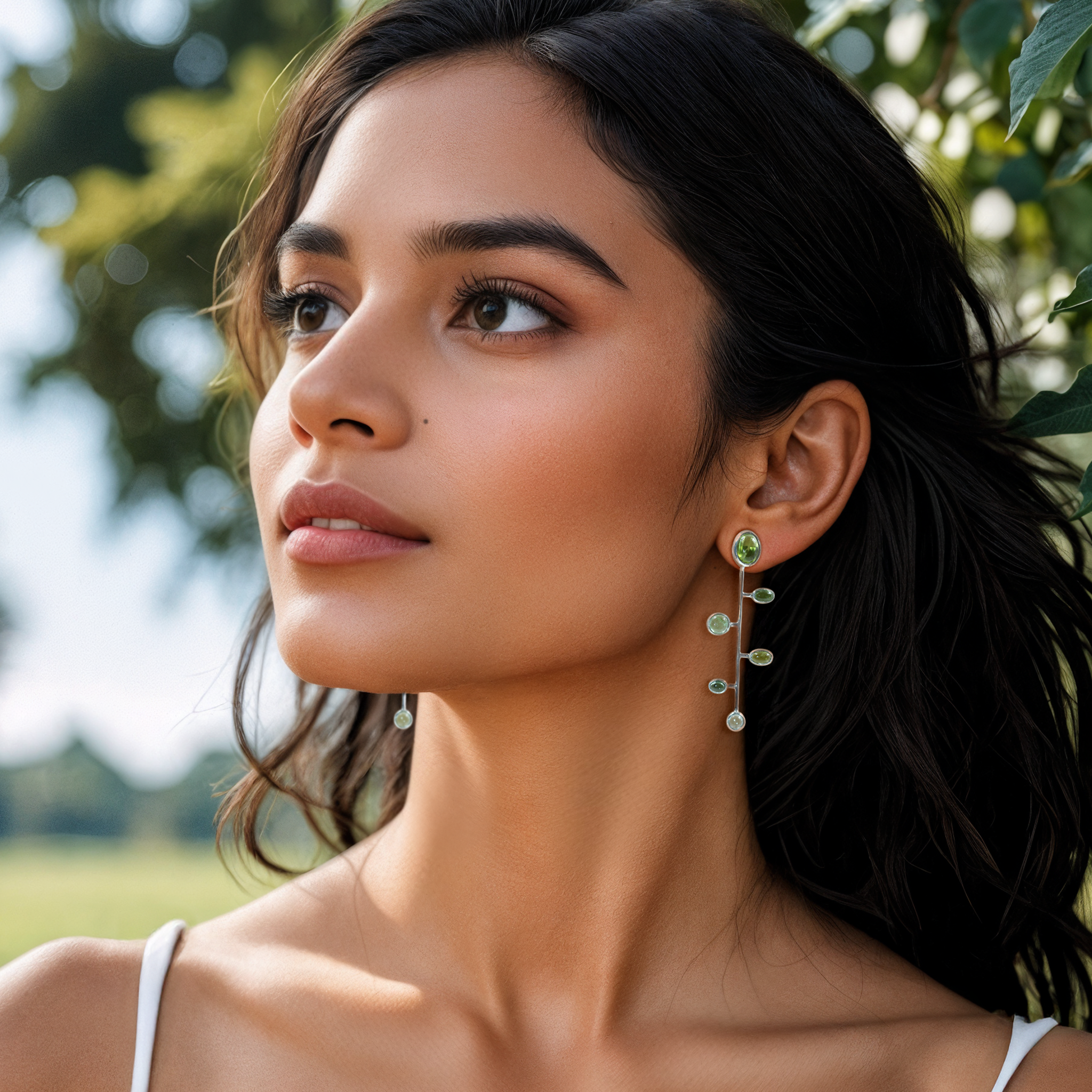 Green Tourmaline Asymmetric Earrings