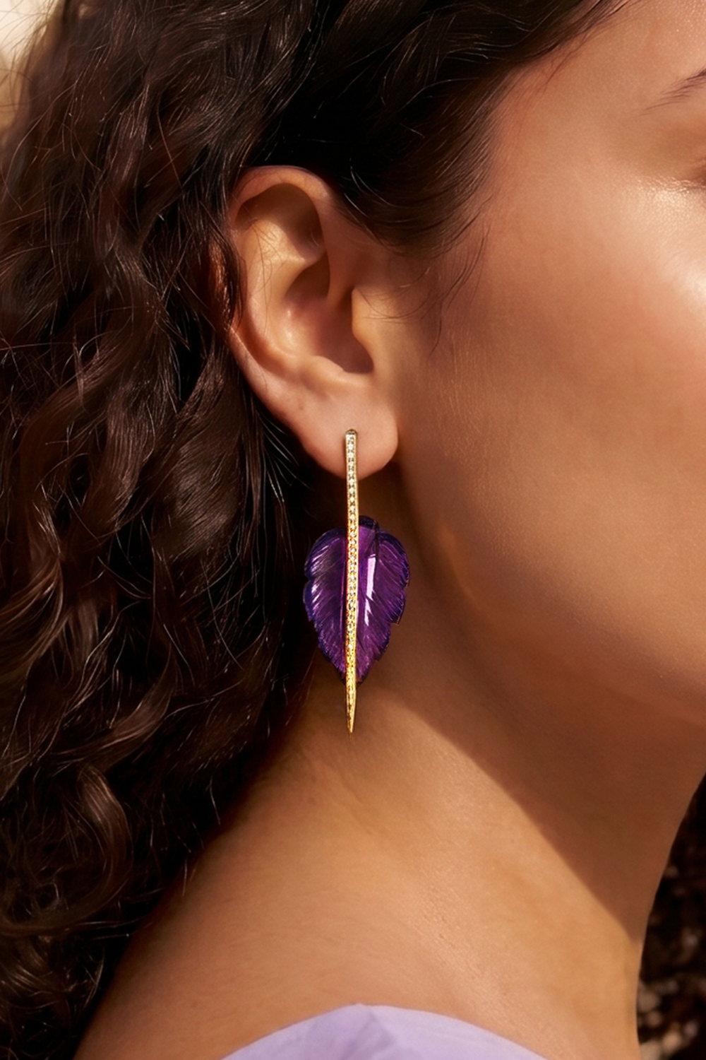 Leafy Affair Earrings | Carved Amethyst