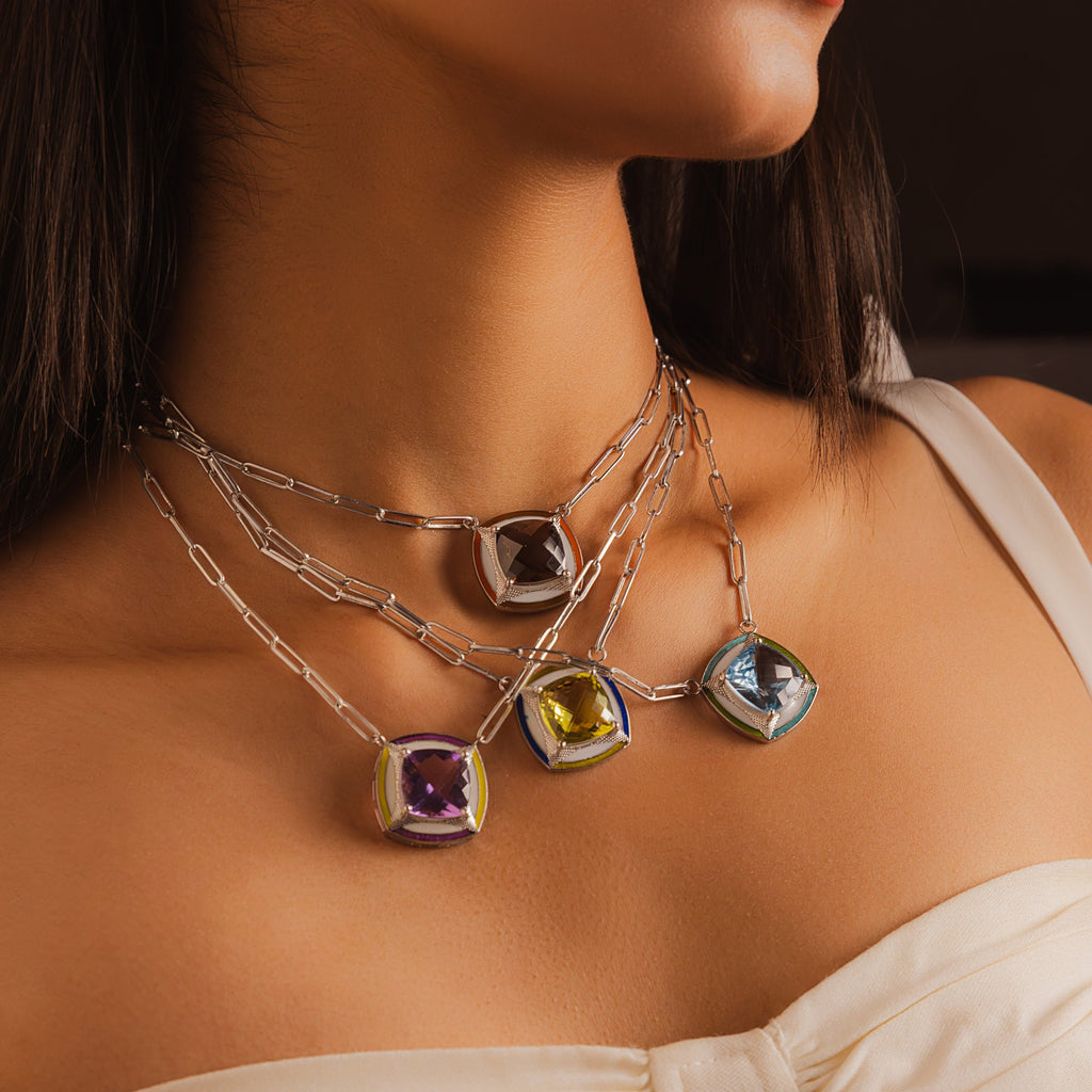 Chunky enamel pendant | Lemon Topaz