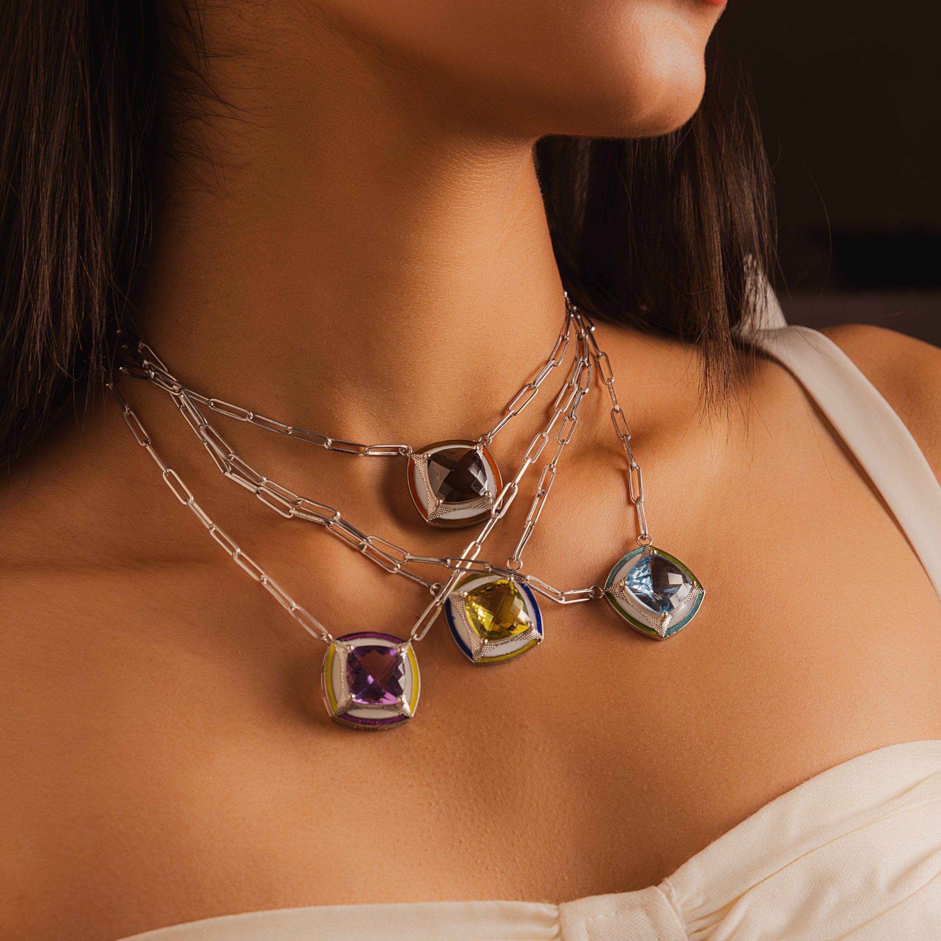 Chunky enamel pendant | Lemon Topaz