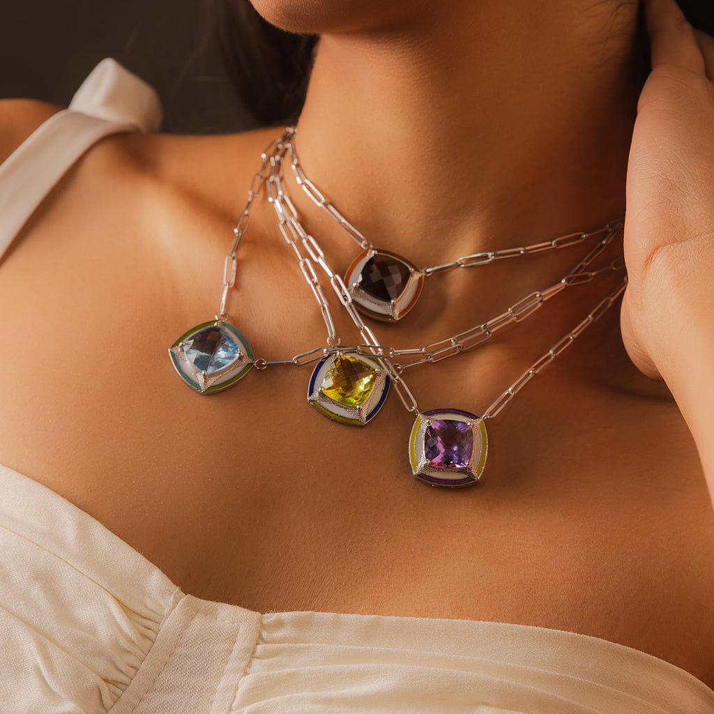 Chunky enamel pendant | Smoky Topaz