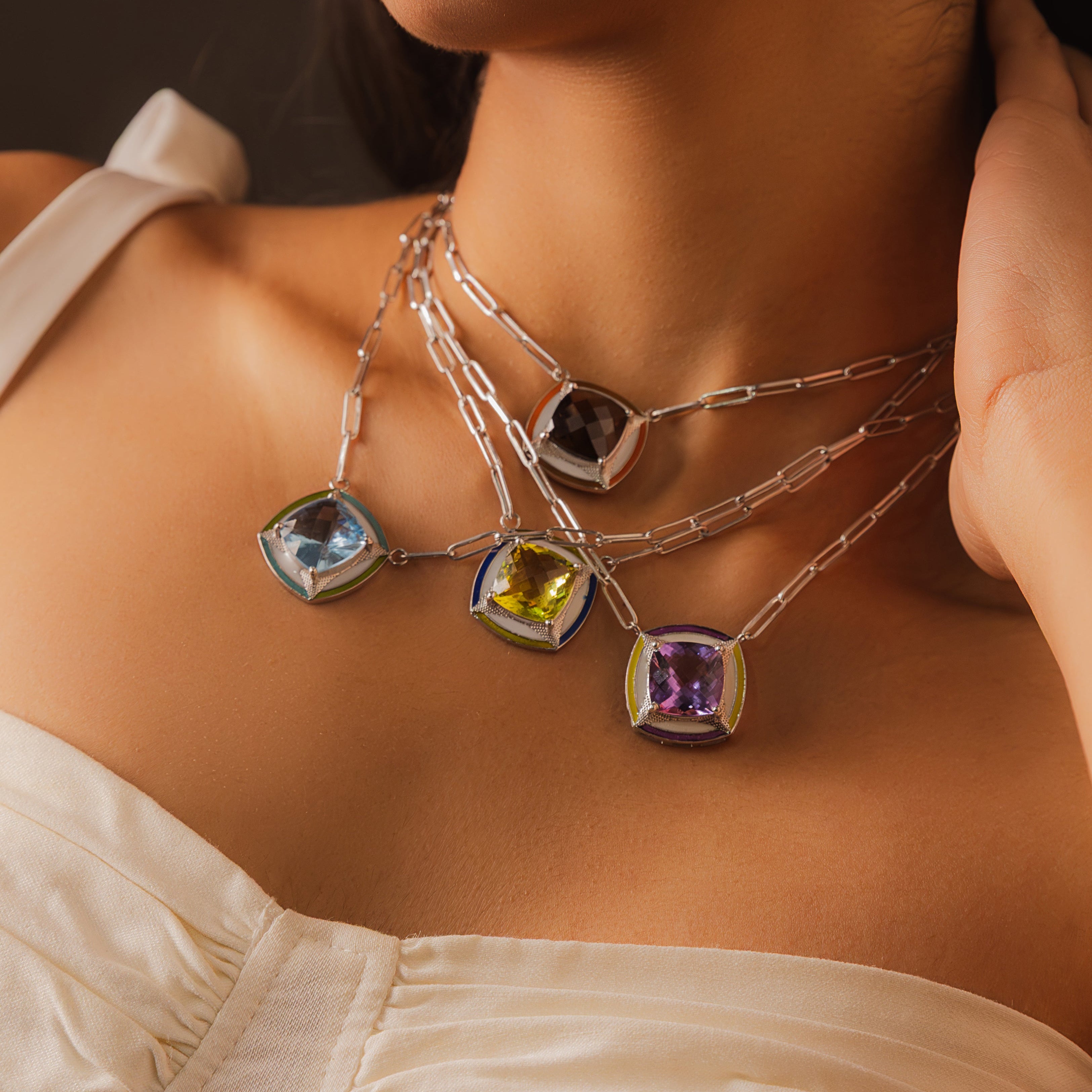 Chunky enamel pendant | Smoky Topaz