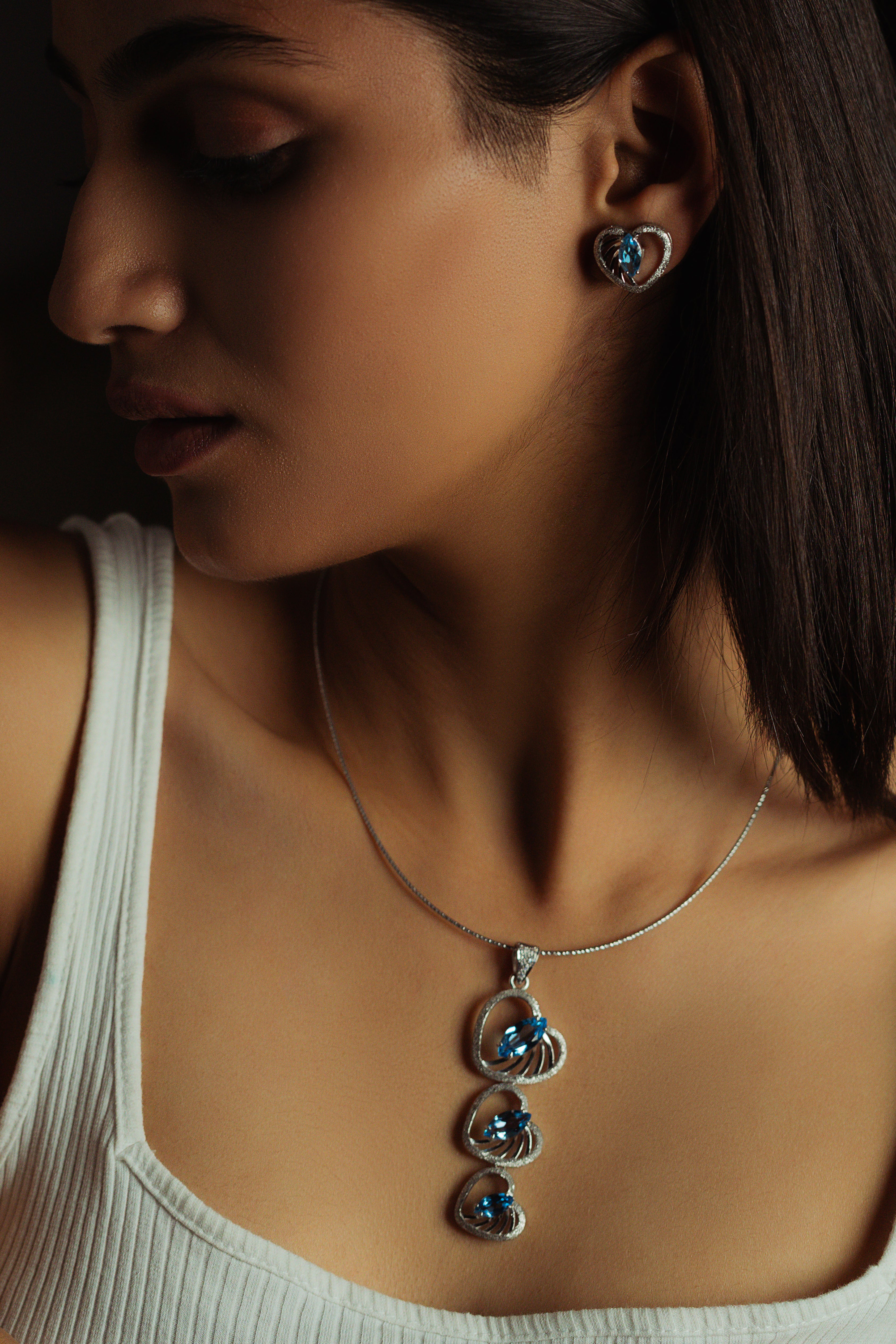 Heart Marquise Pendant | Swiss Blue Topaz