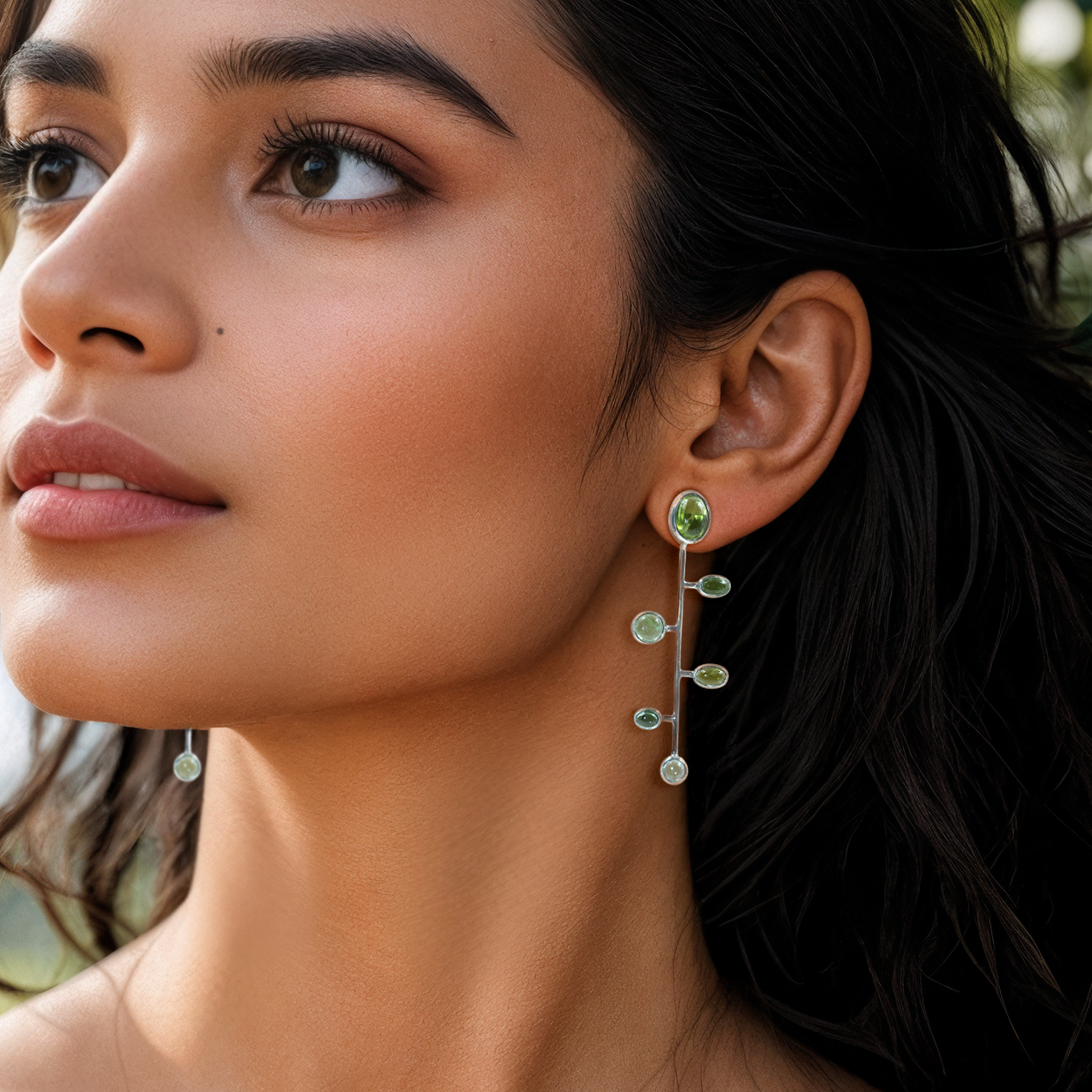 Green Tourmaline Asymmetric Earrings