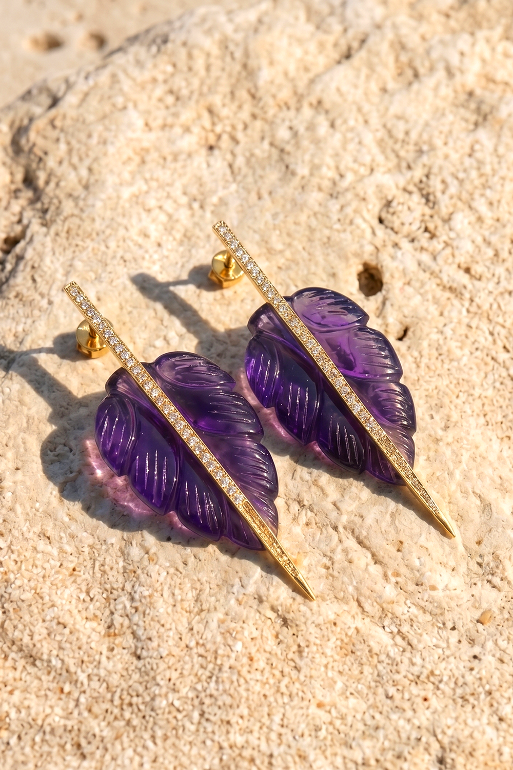Leafy Affair Earrings | Carved Amethyst