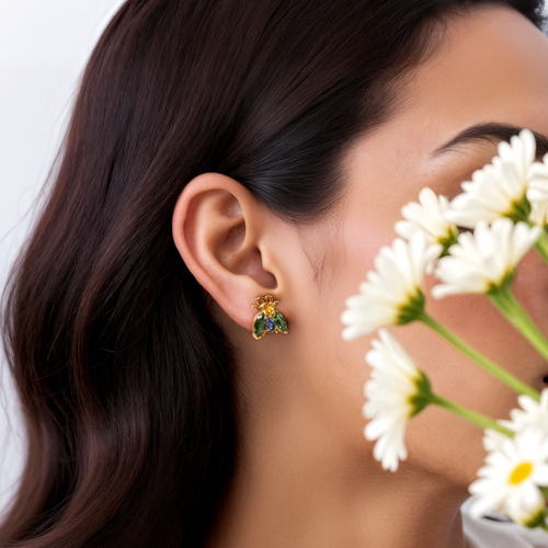 Borage Bug Earring | Blue Sapphire | Green Tourmaline | Citrine