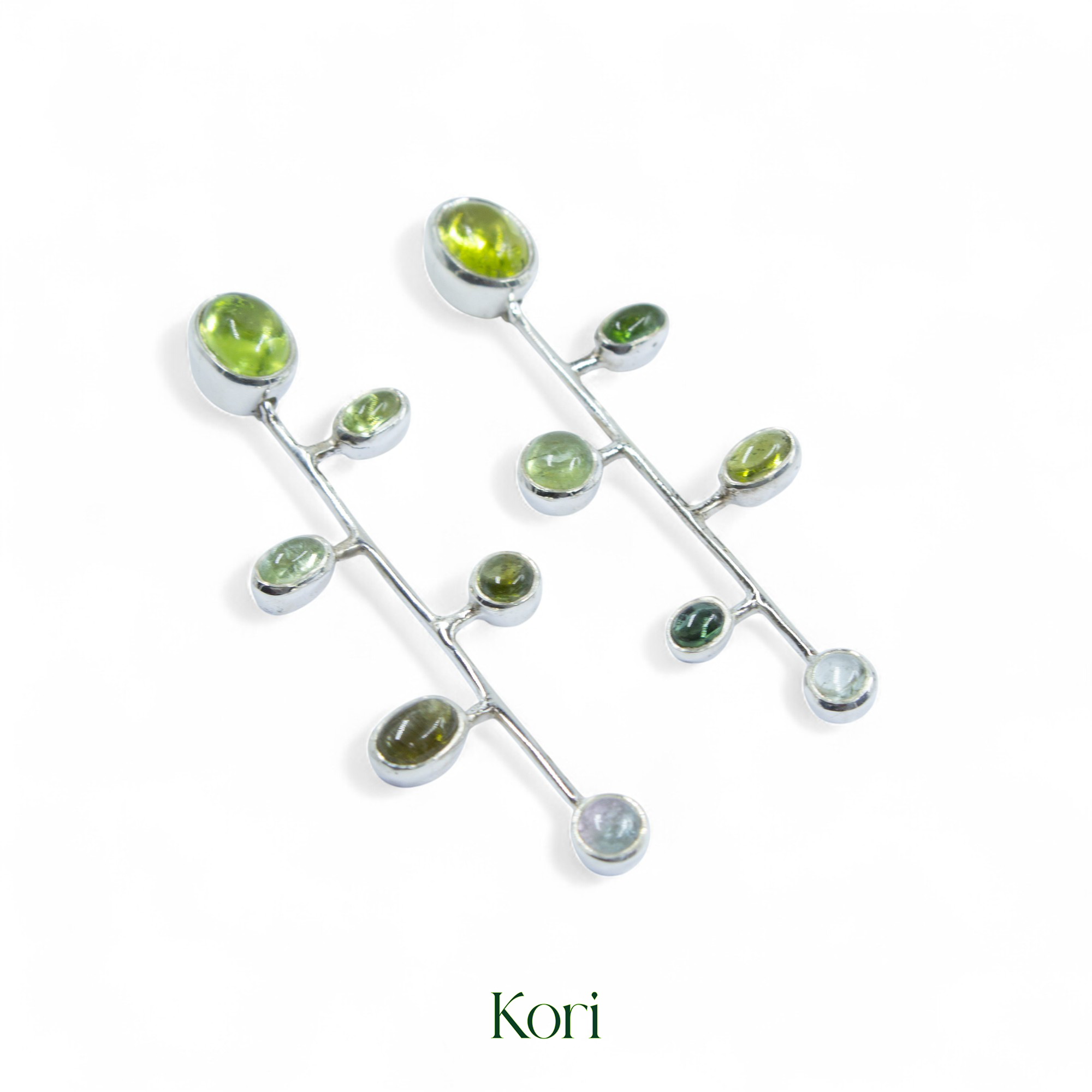 Green Tourmaline Asymmetric Earrings