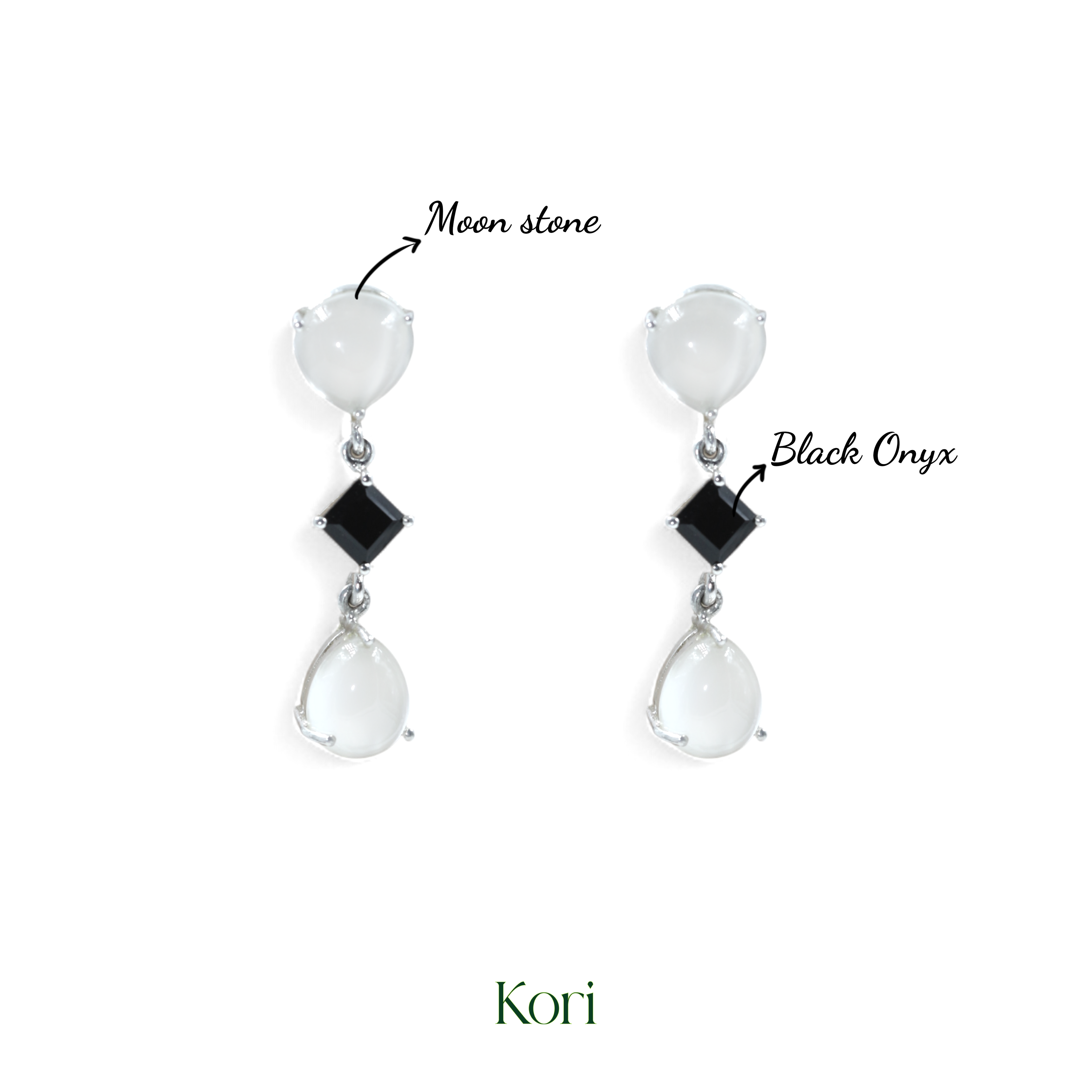 Ying Yang Earrings in Moonstone and Onyx