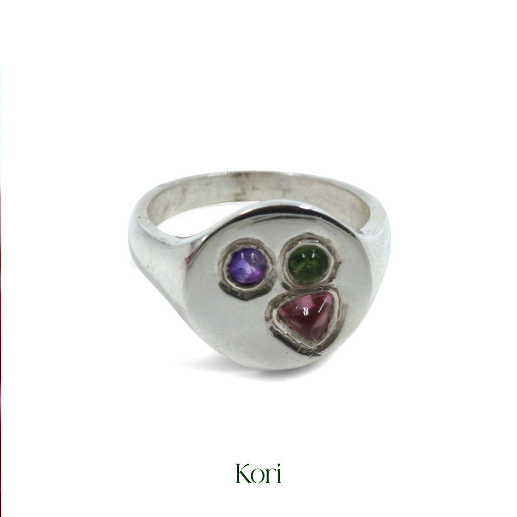 Amethyst, Pink Tourmaline, Green Tourmaline Why so serious Ring