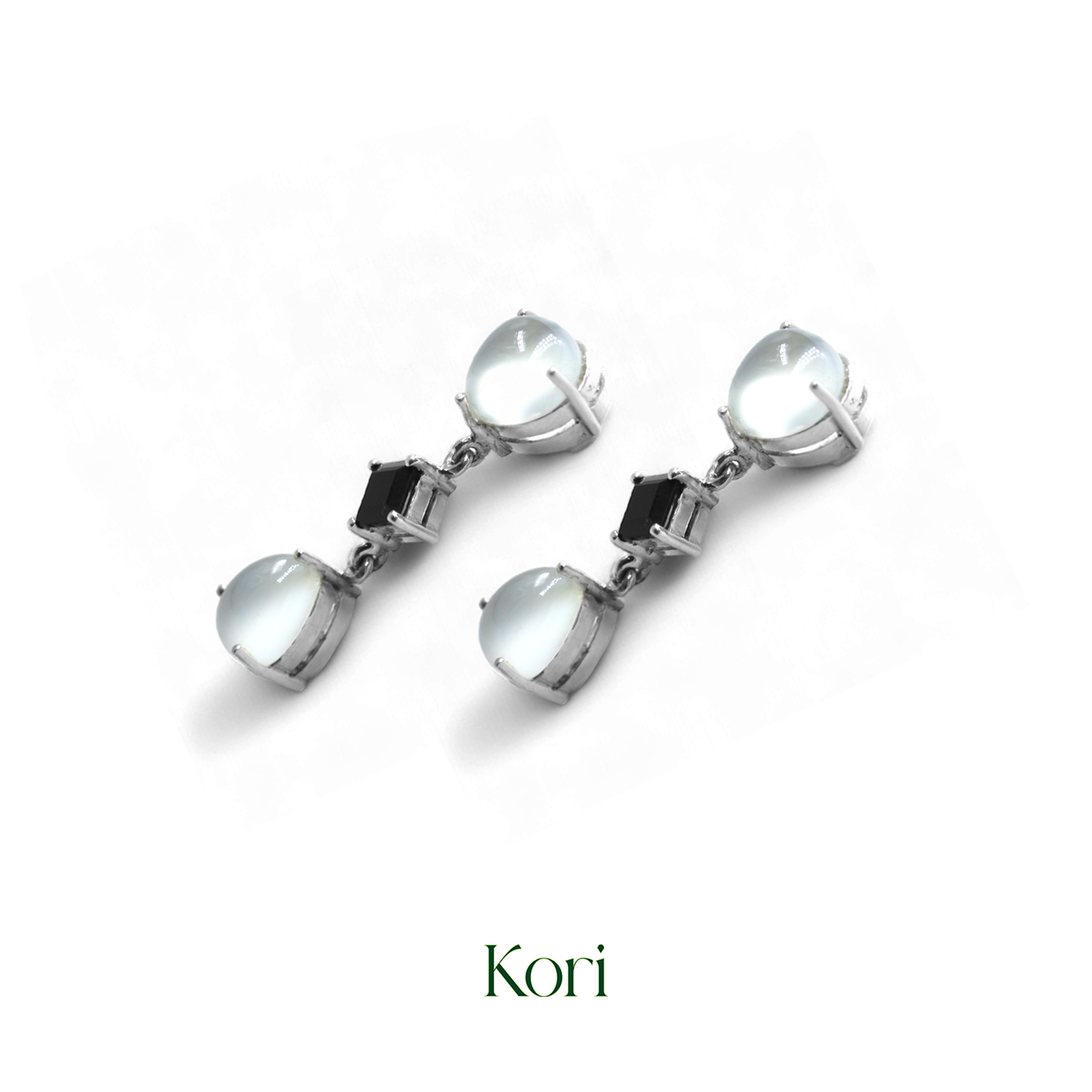 Ying Yang Earrings in Moonstone and Onyx