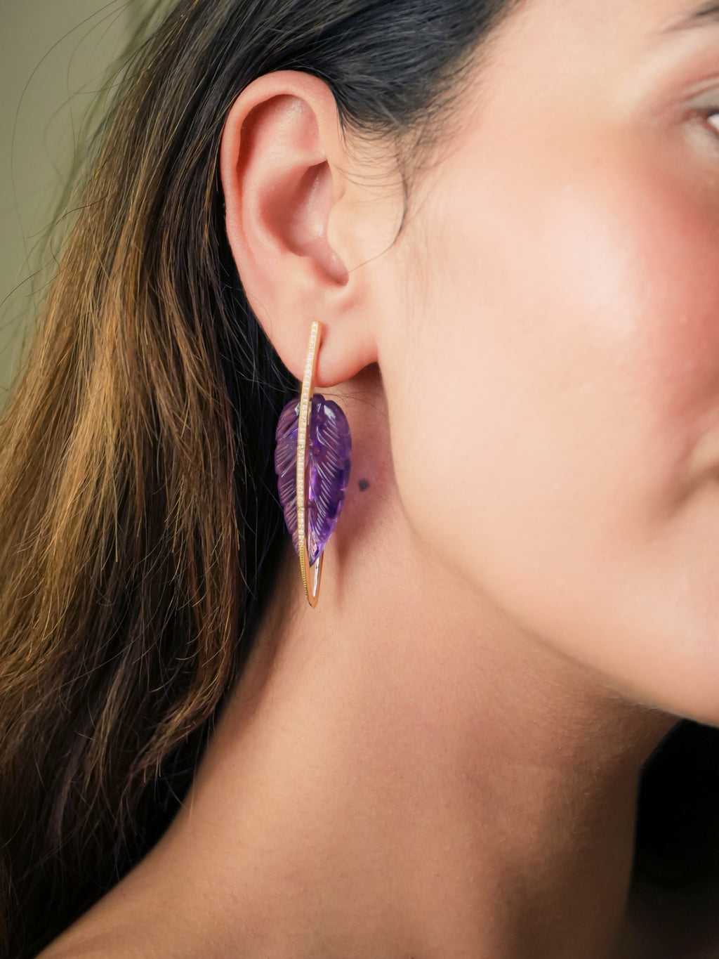 Leafy Affair Earrings | Carved Amethyst