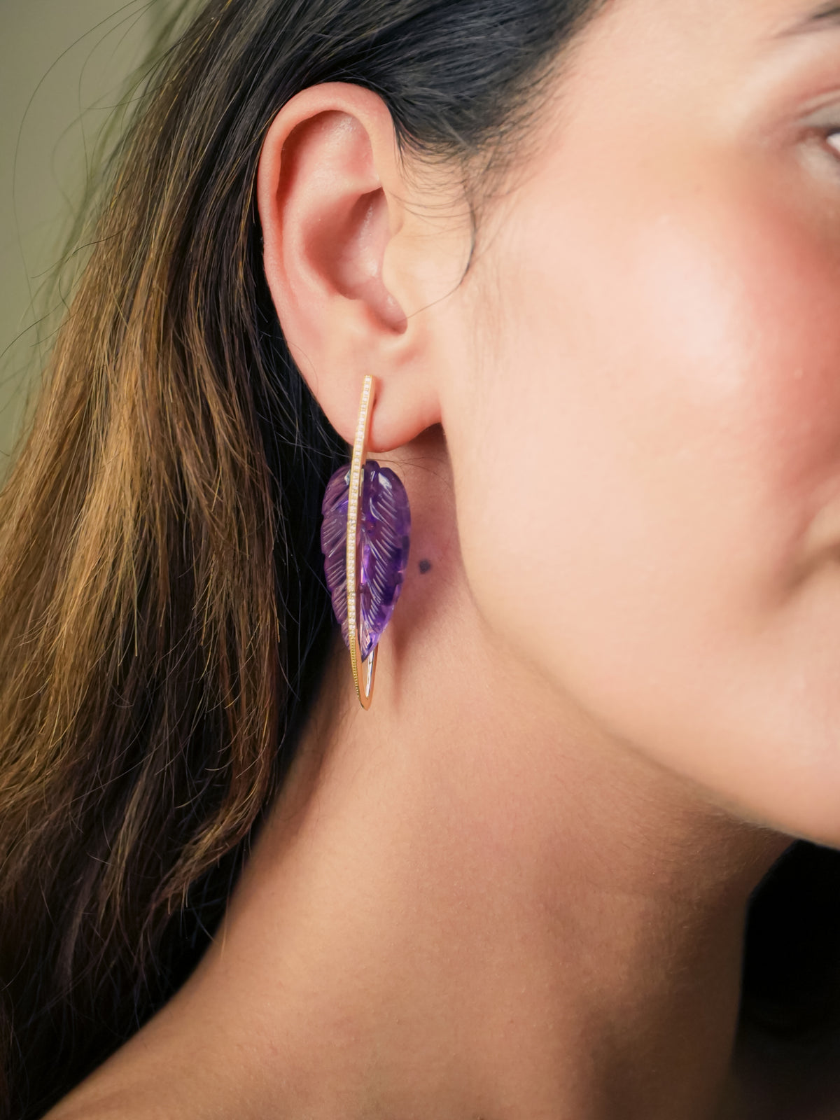 Leafy Affair Earrings | Carved Amethyst