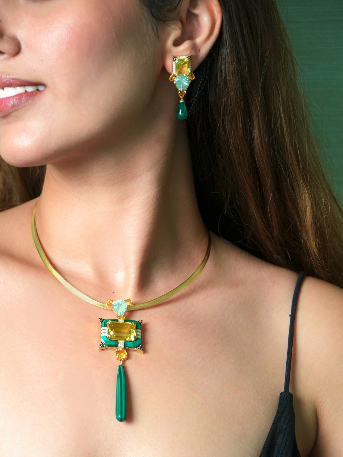 Enchanted Pendant in Malachite and Lemon Topaz