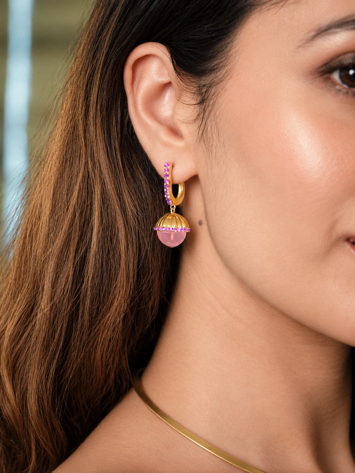 Rose Dome Earrings | Rose Quartz | Amethyst