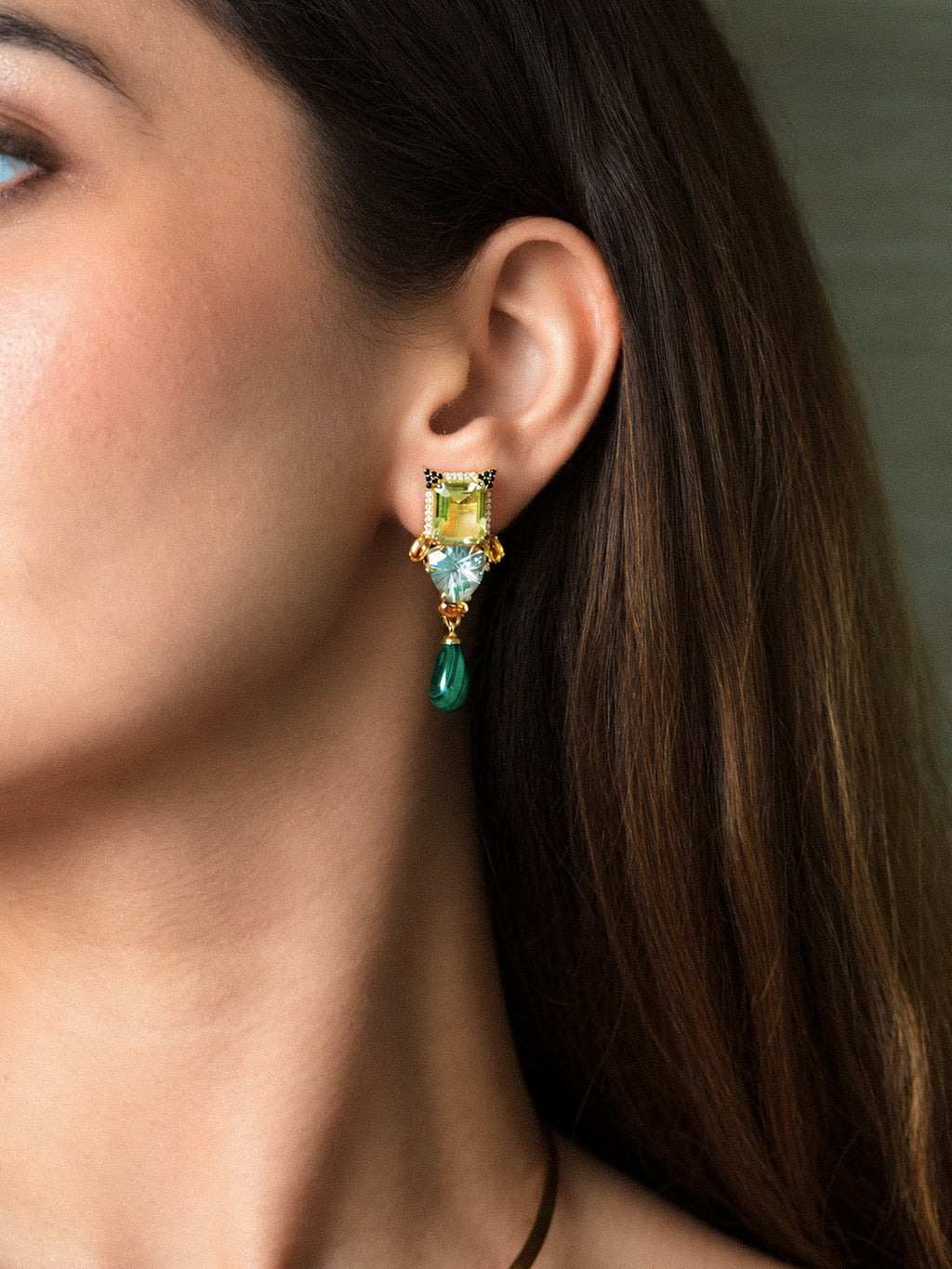 Enchanted Earrings in Malachite and Lemon Quartz