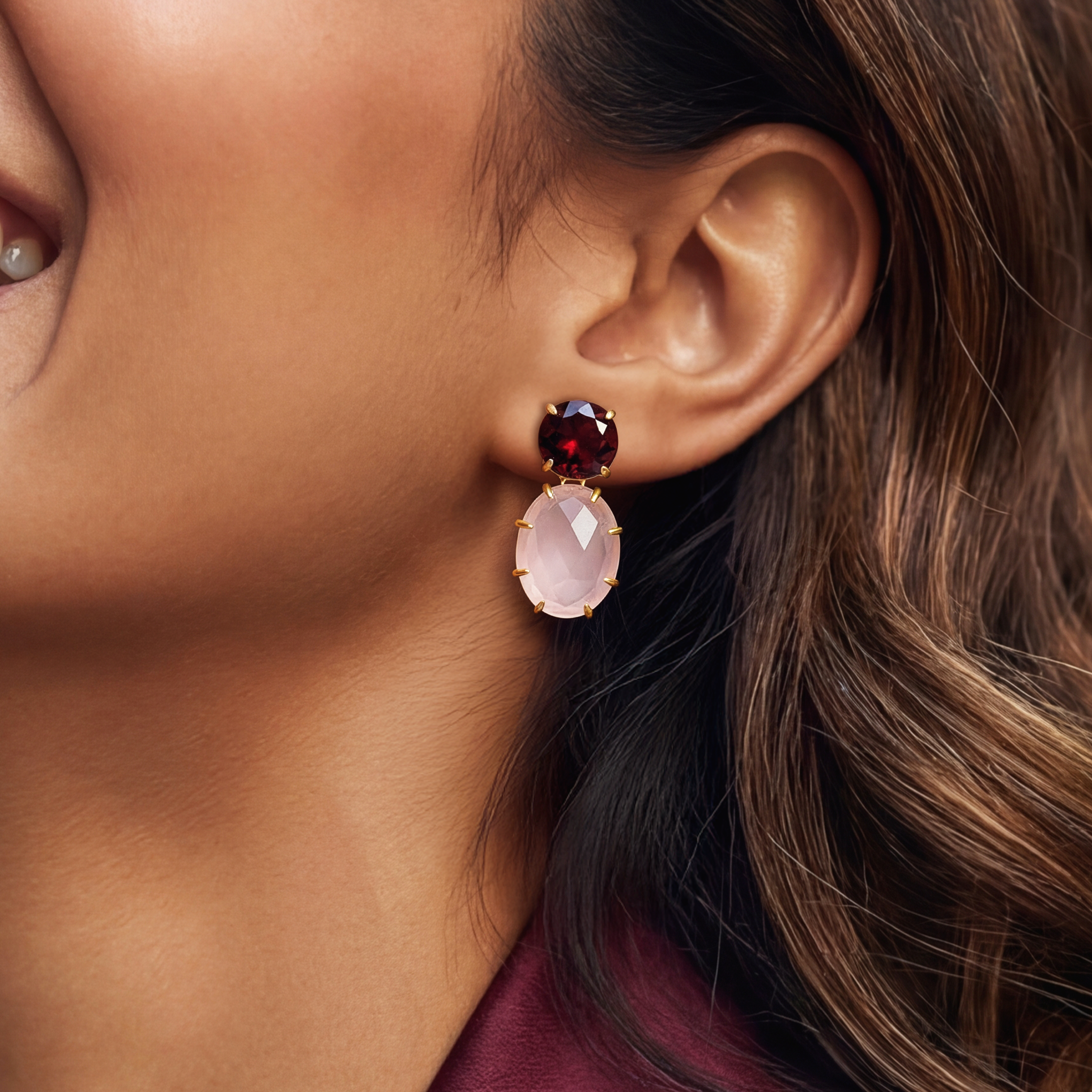 Rose Clawed Earrings | Garnet | Rose Quartz