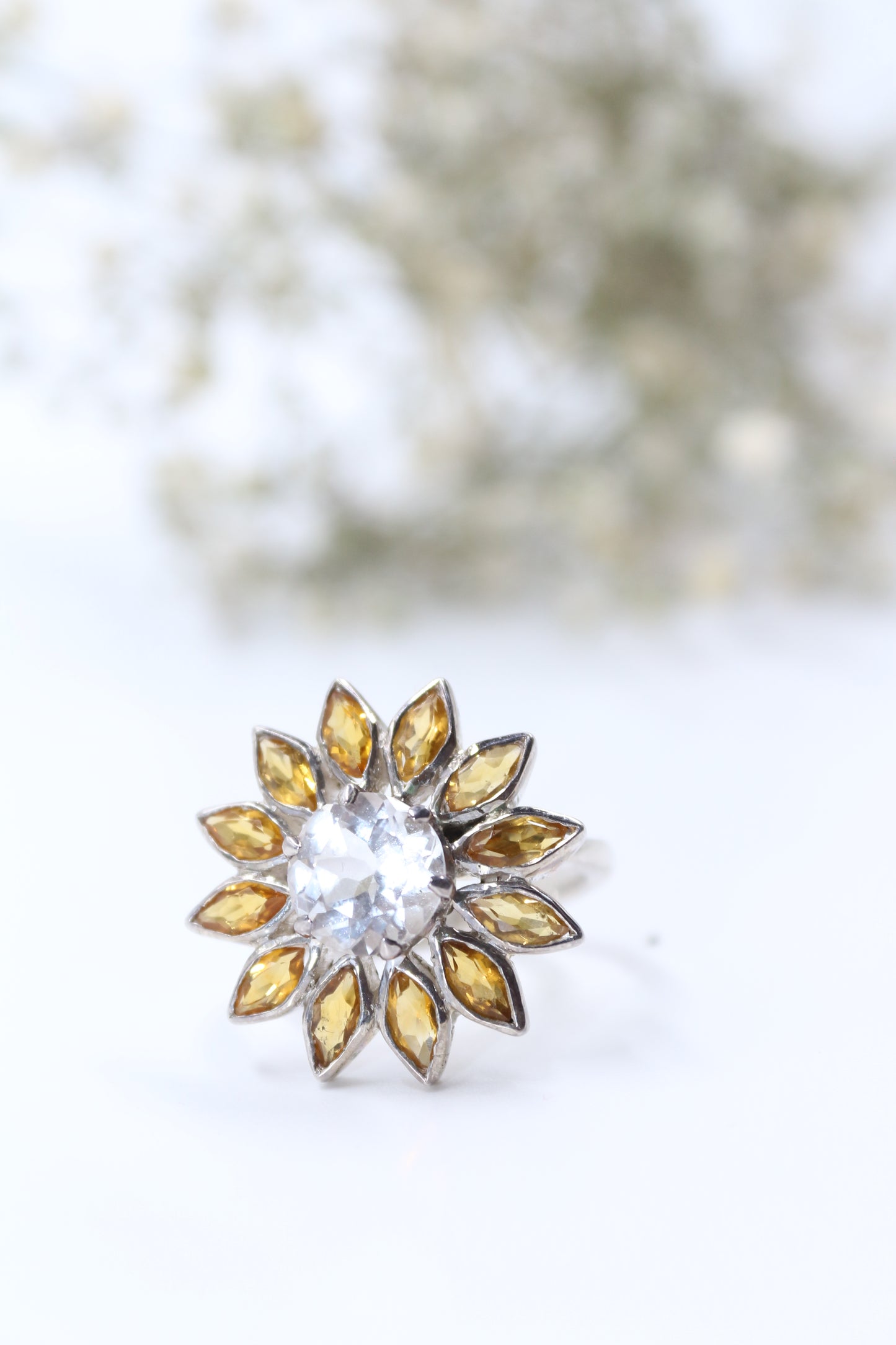White Topaz and Citrine Sunflower
