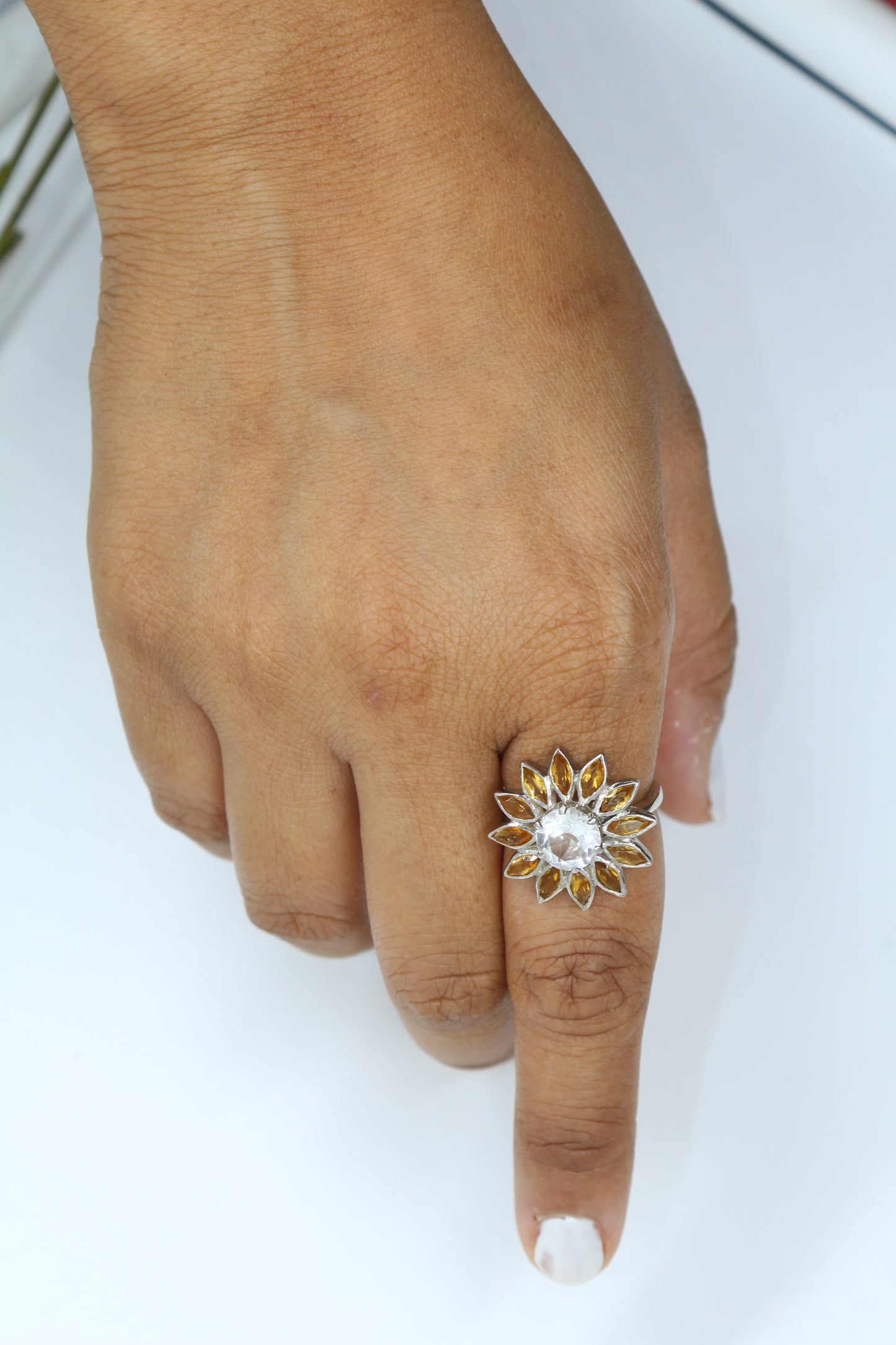 White Topaz and Citrine Sunflower