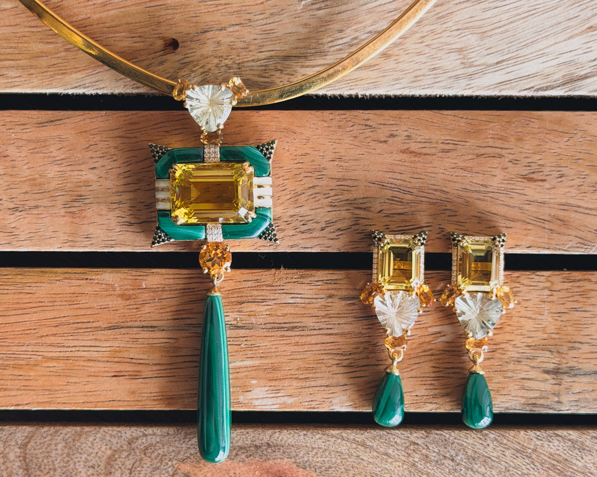 Enchanted Pendant in Malachite and Lemon Topaz
