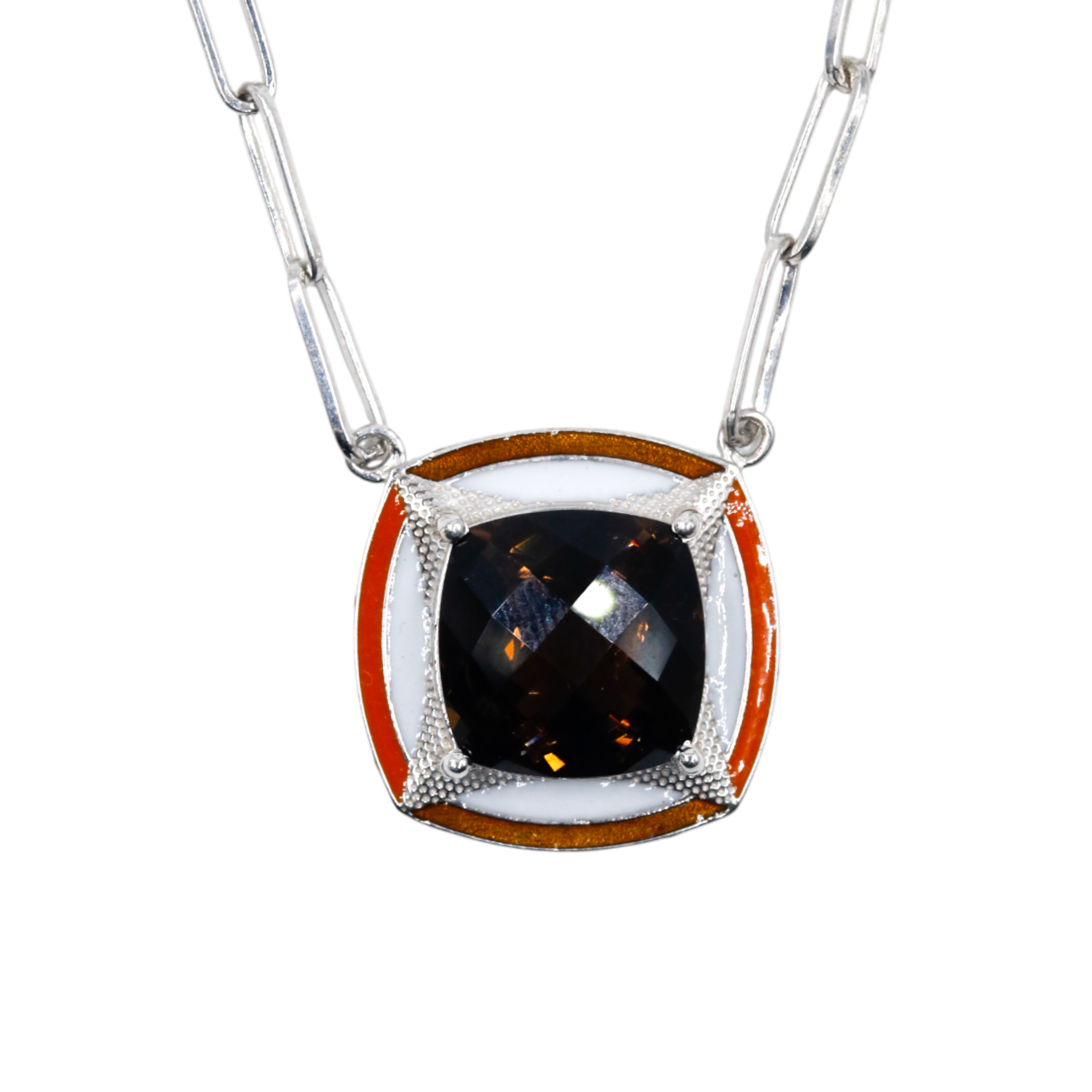 Chunky enamel pendant | Smoky Topaz