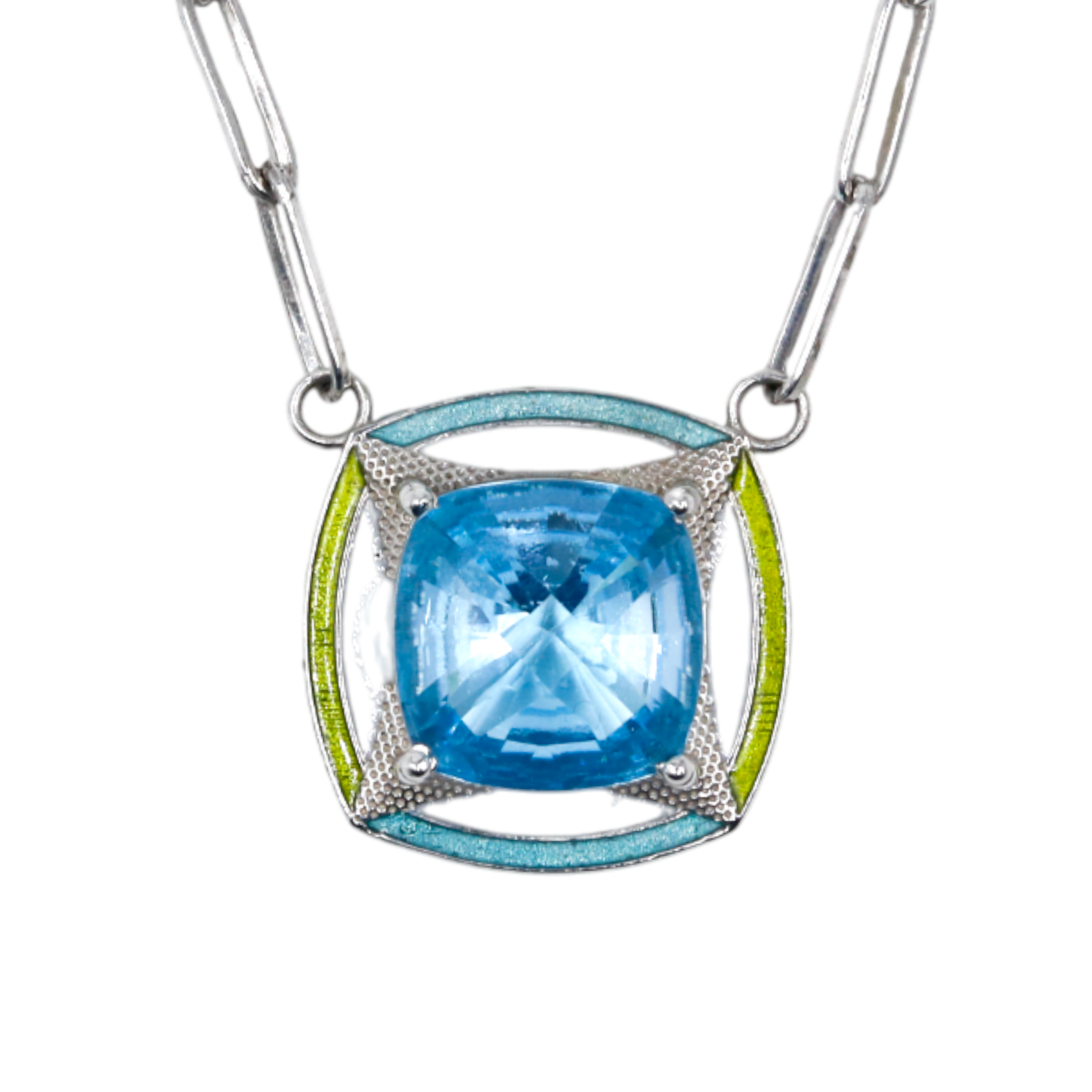 Chunky enamel pendant | Blue Topaz
