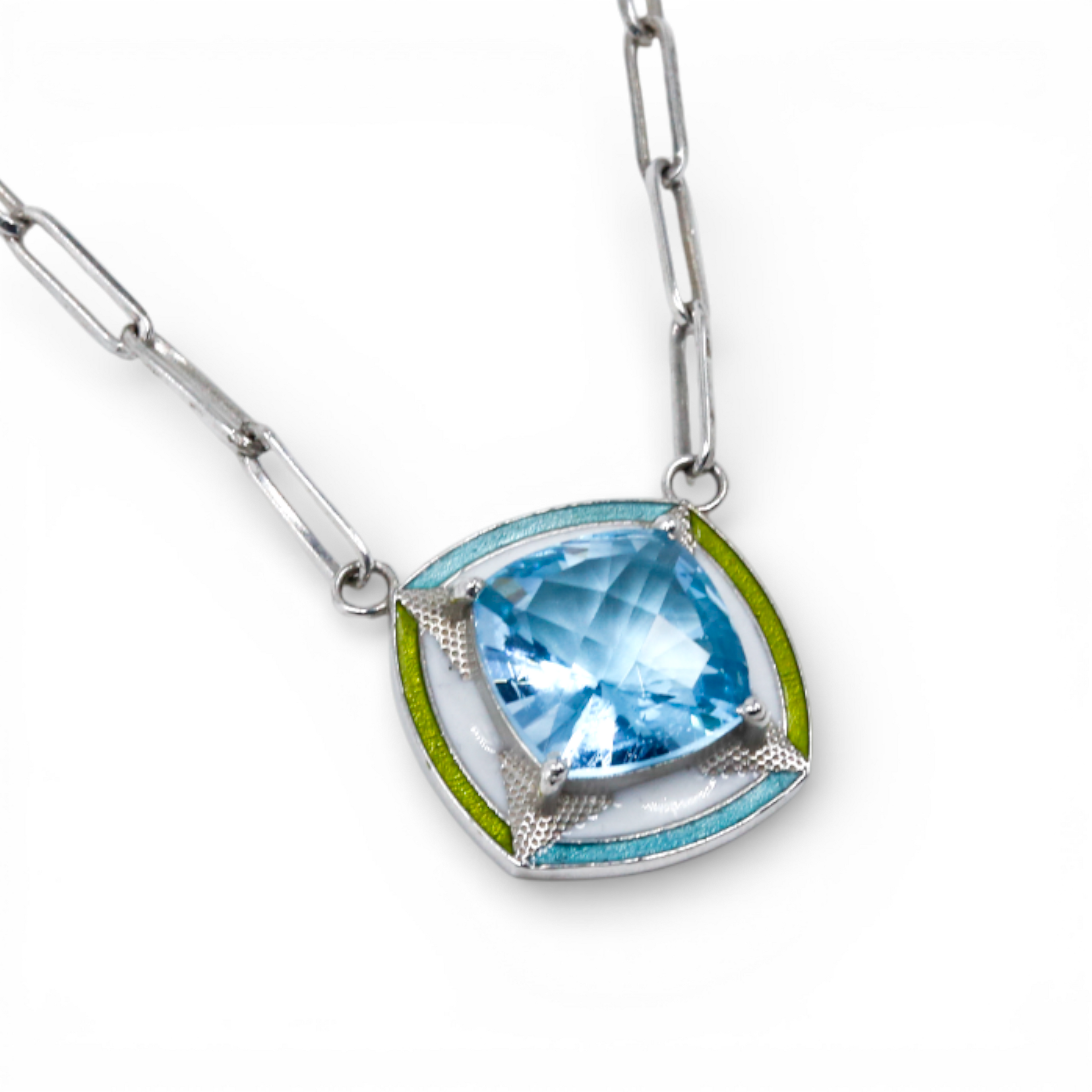 Chunky enamel pendant | Blue Topaz