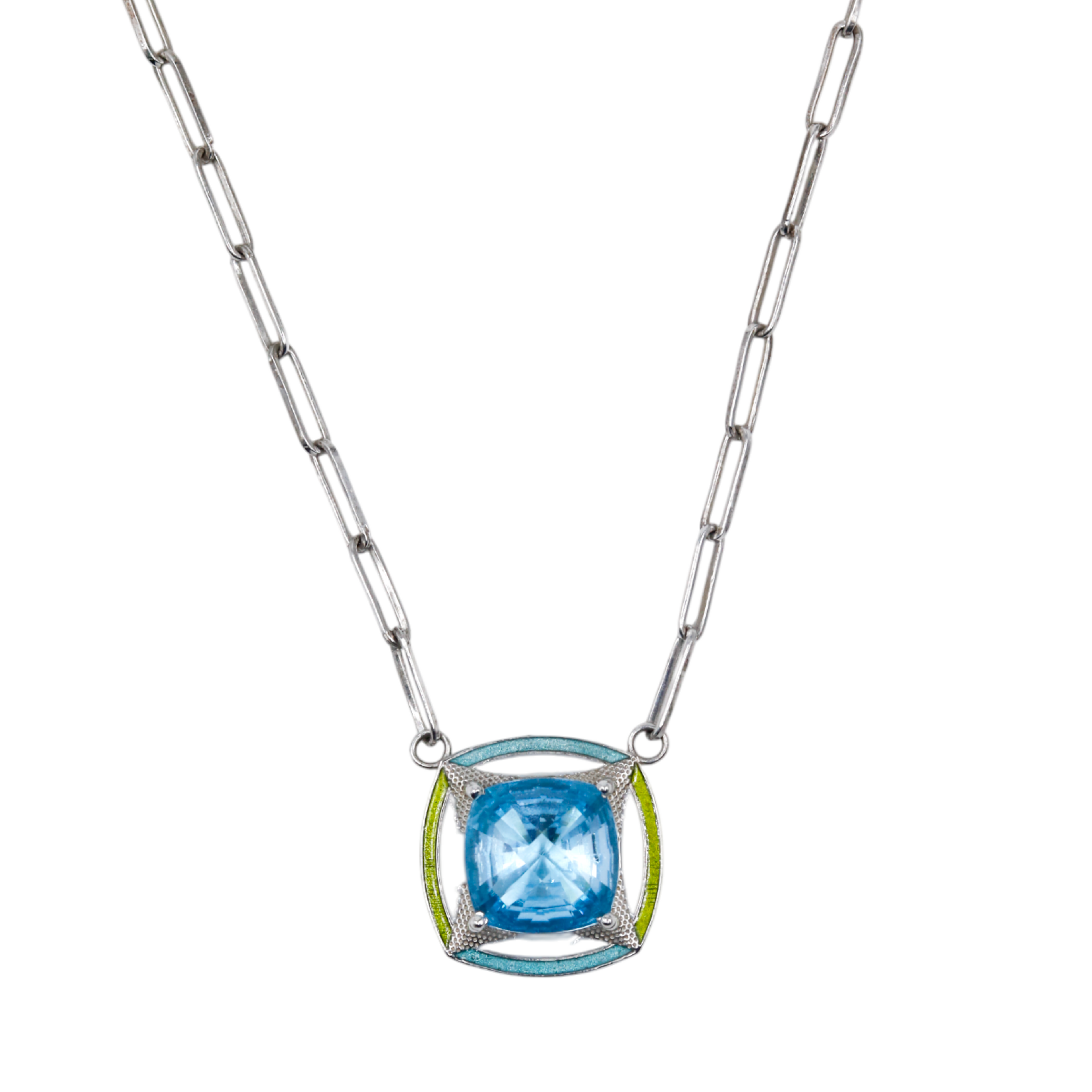 Chunky enamel pendant | Blue Topaz