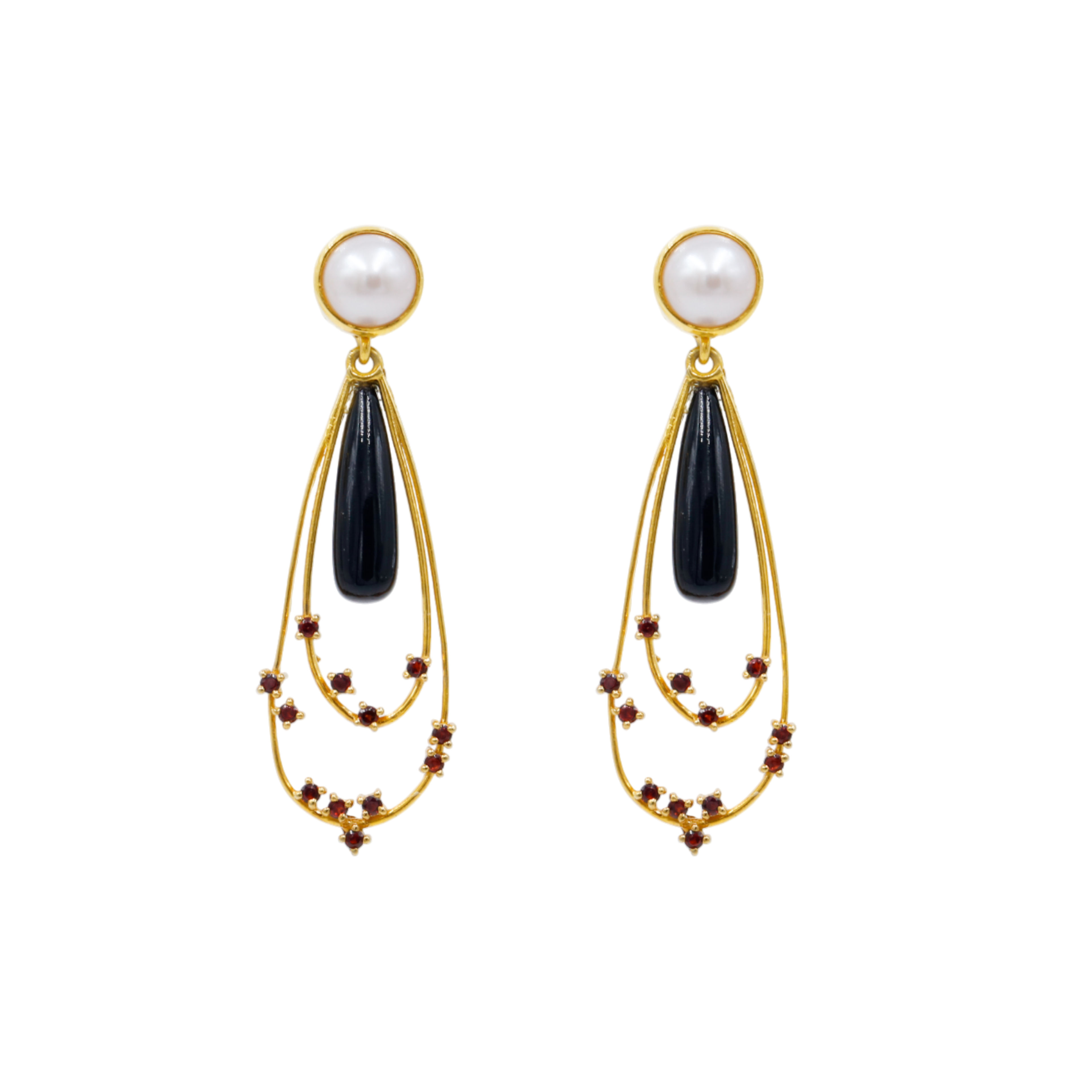 Night on the Moon earring | Pearl | Black Onyx | Garnet