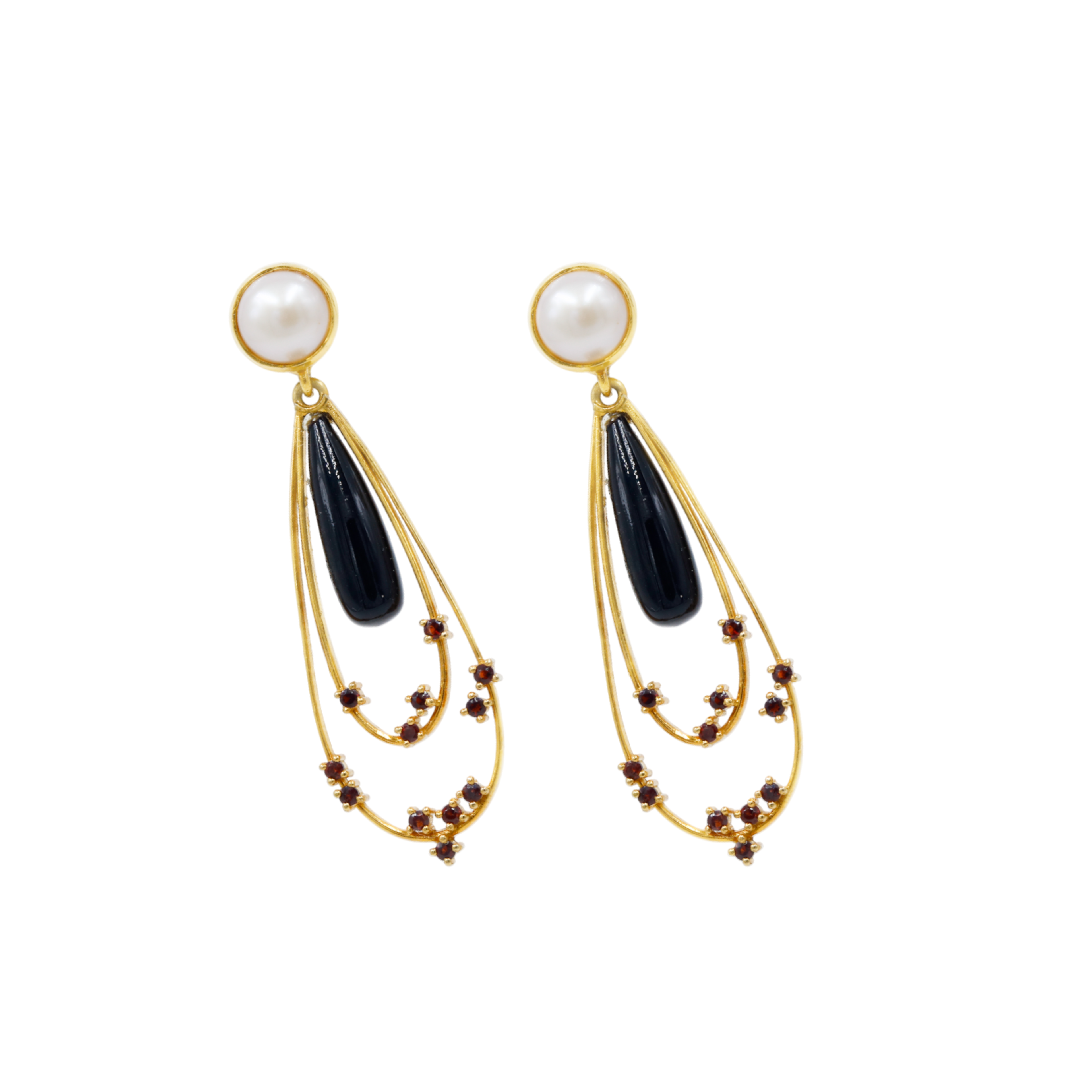 Night on the Moon earring | Pearl | Black Onyx | Garnet