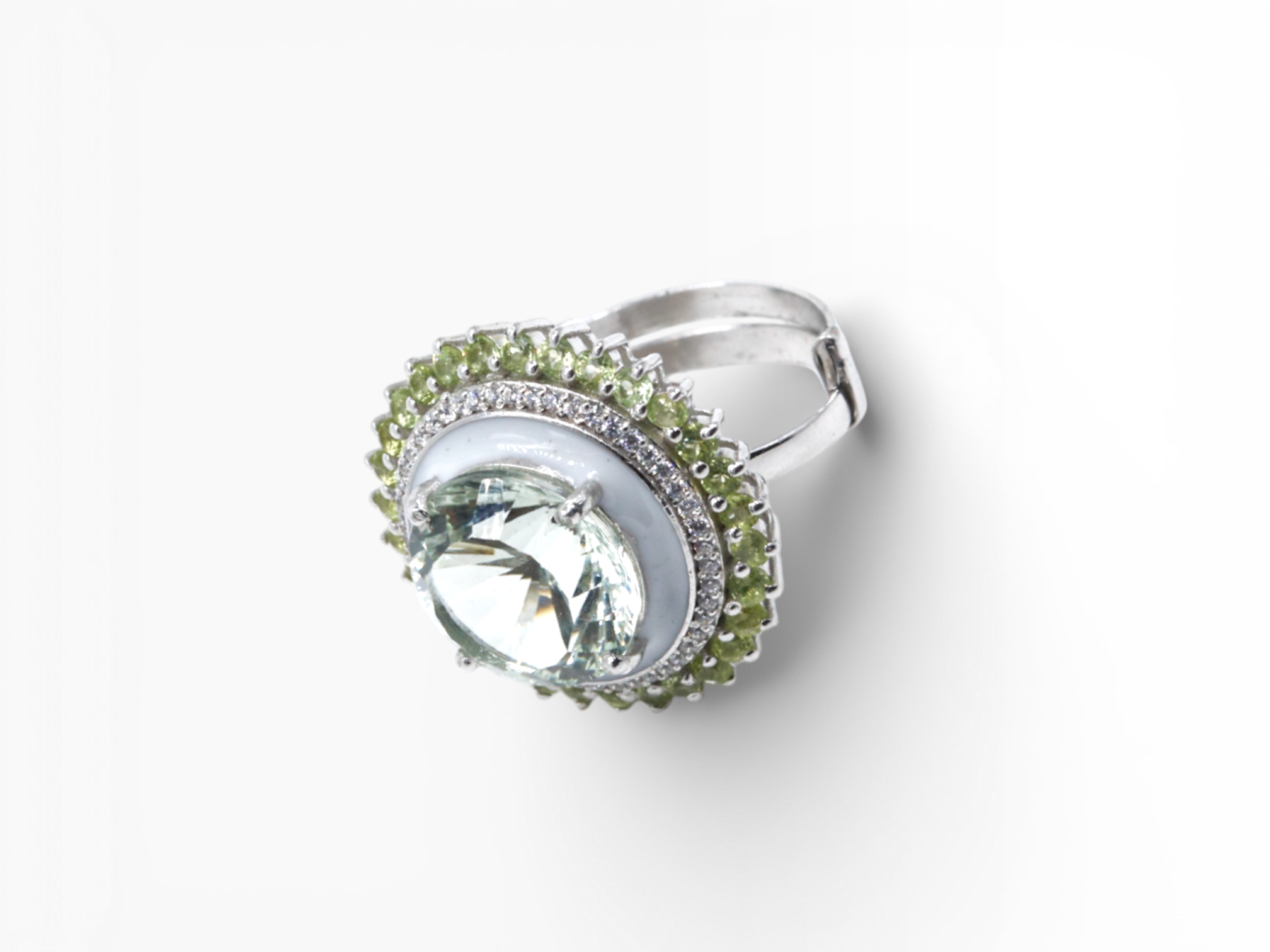 Green Fire Ring | Green Amethyst | Peridot | White Enamel