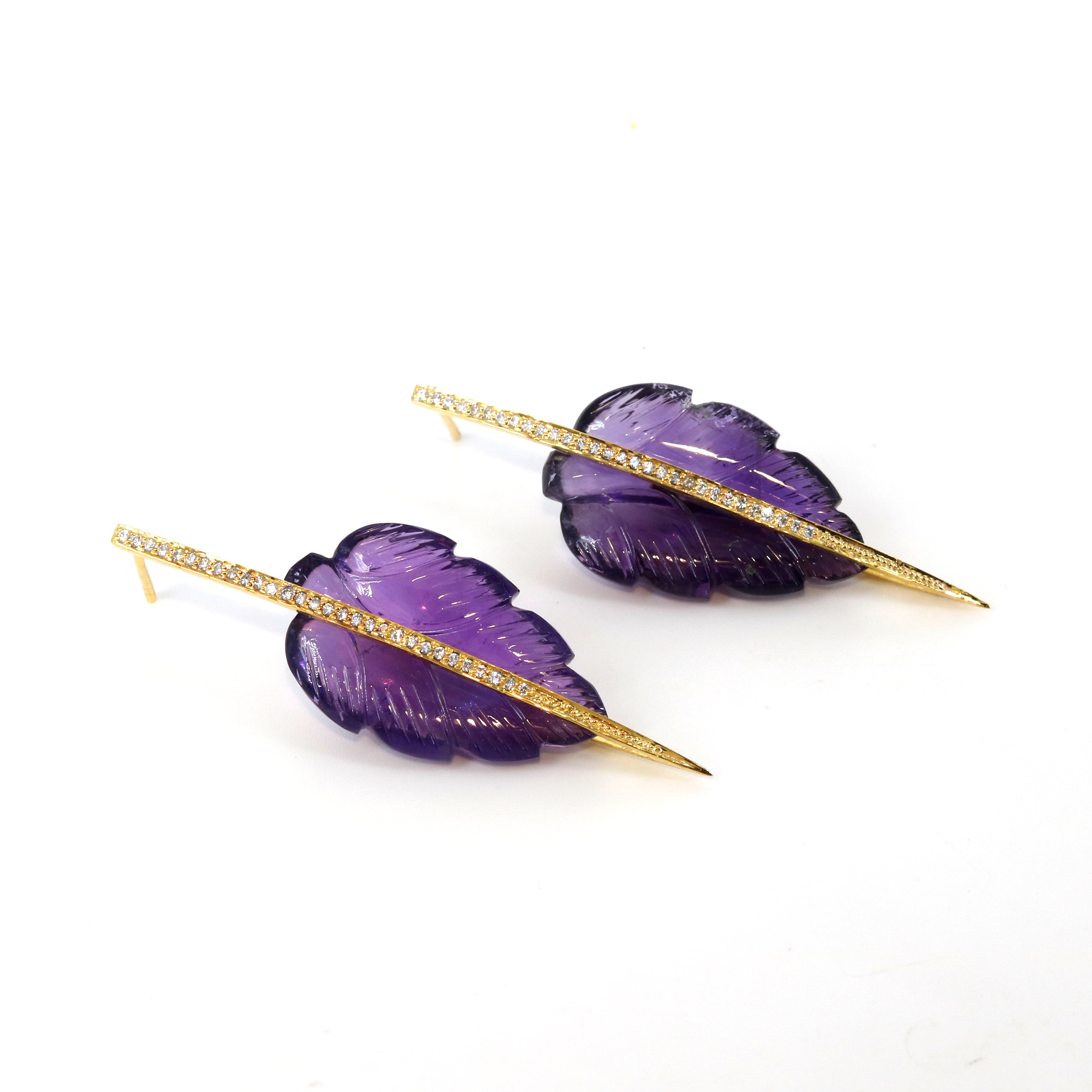 Leafy Affair Earrings | Carved Amethyst