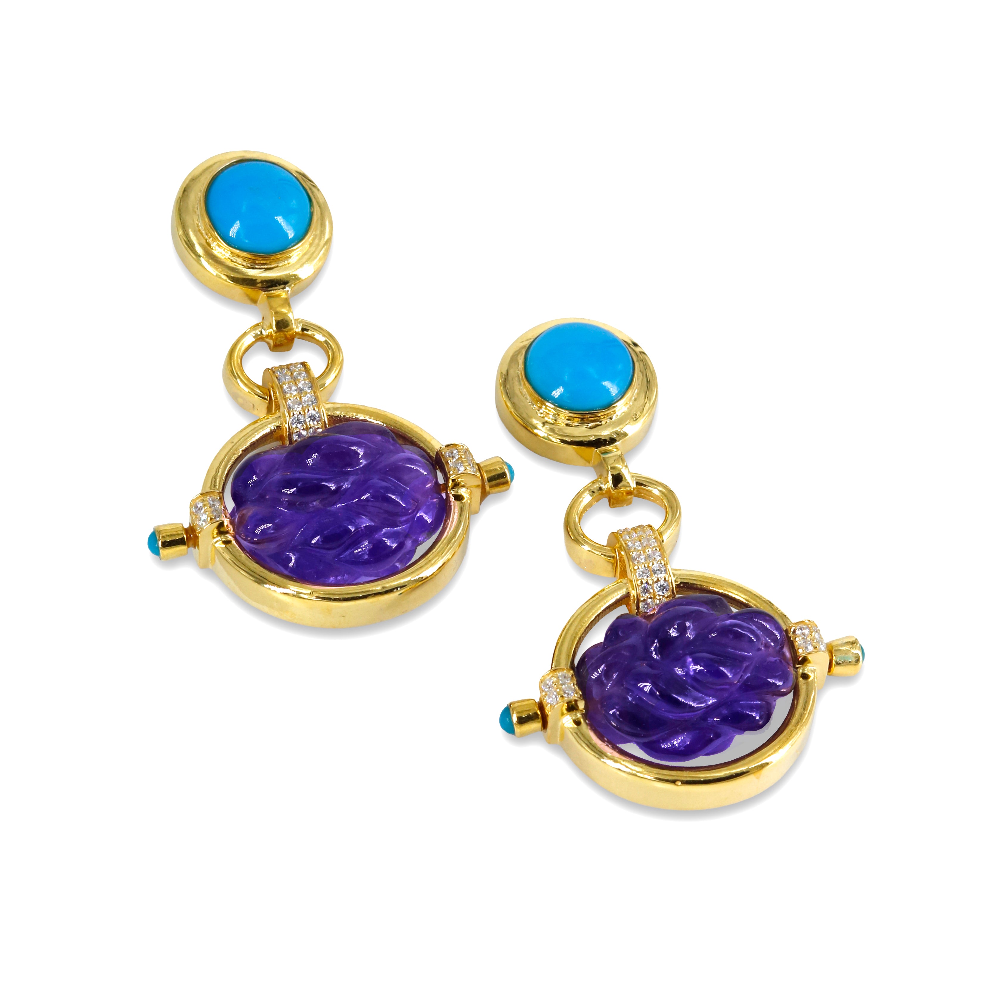 Sculpted Deco Earrings | Turquoise | Amethyst
